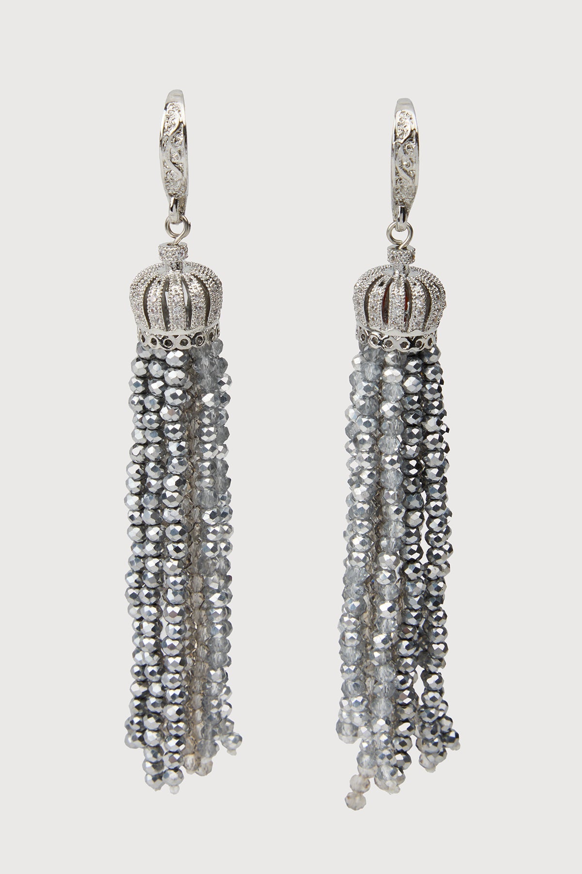Crown Tassel Drop Earrings - Silver