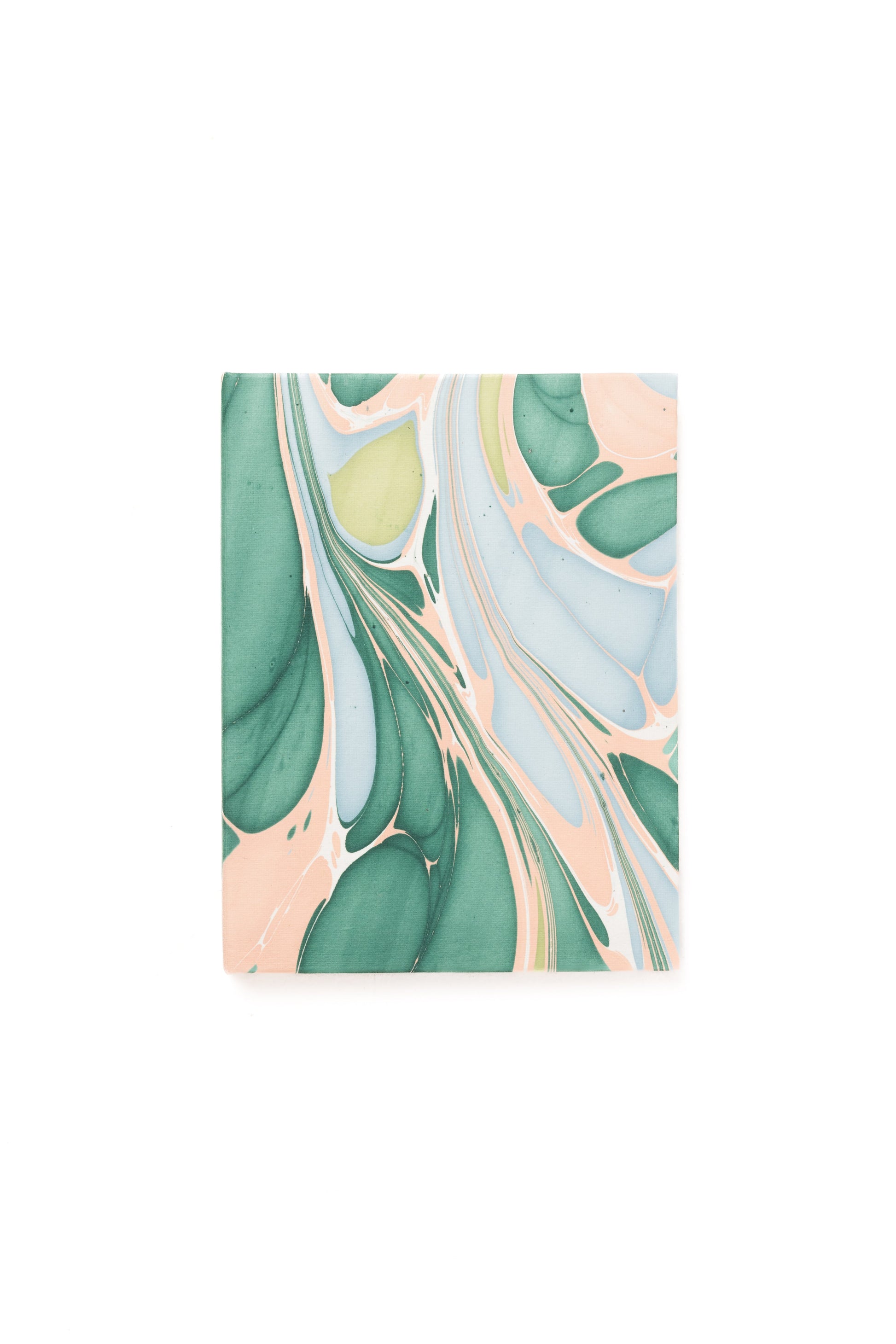 Inner Child hand marbled 4x6 folding book cover green pink marbling