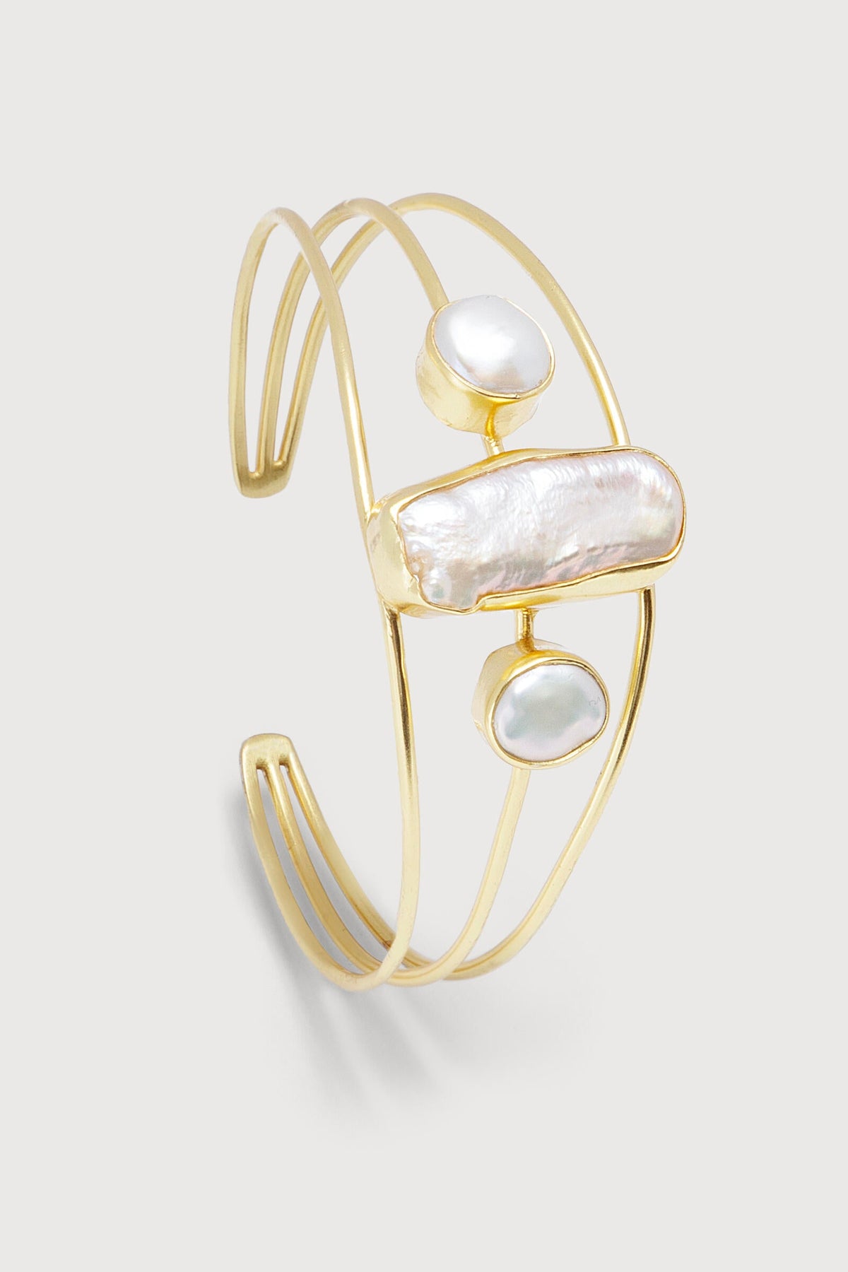Tapered Geometric Freshwater Pearl Cuff - Gold