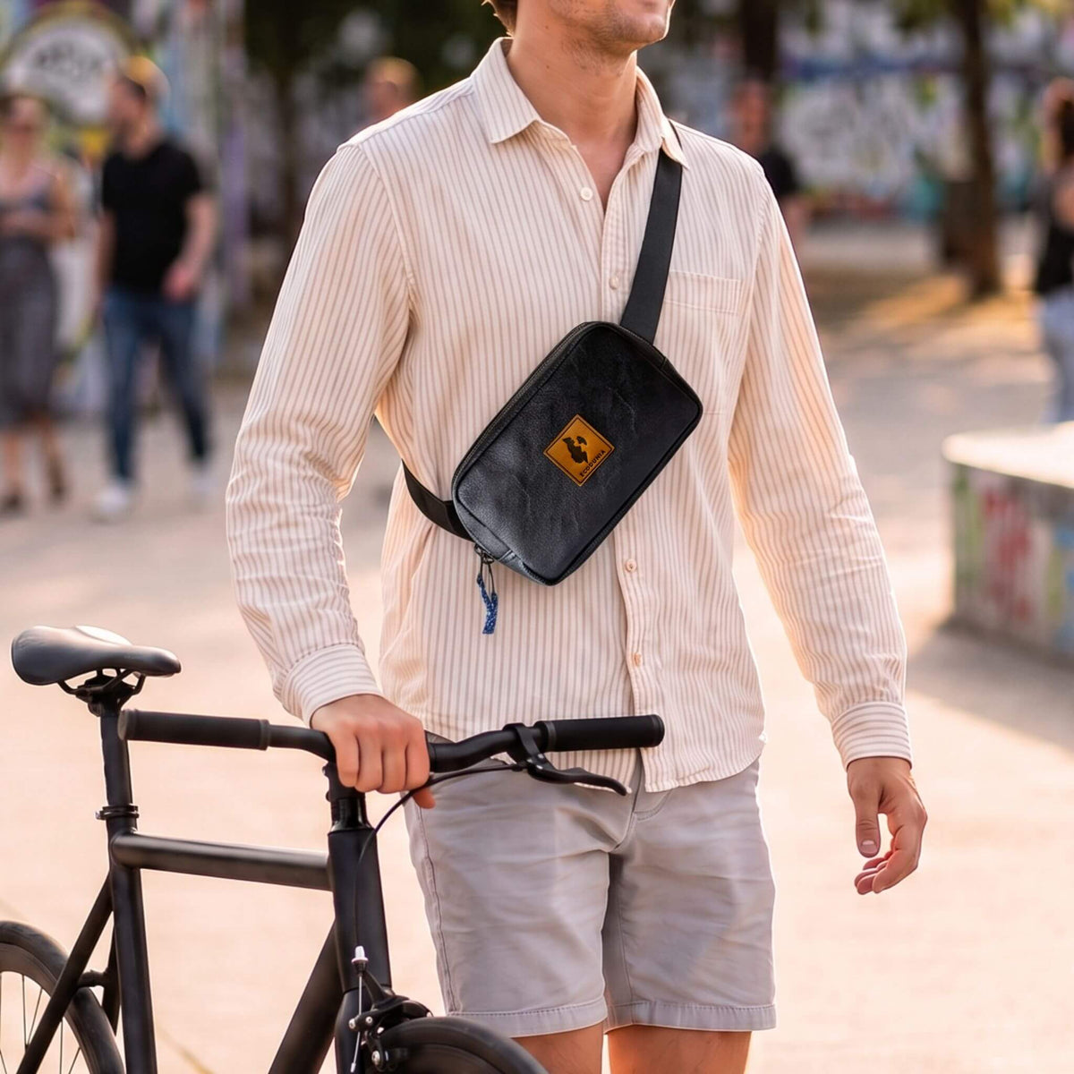 Vegan Leather Crossbody Belt Bag Ecodunia #color_black
