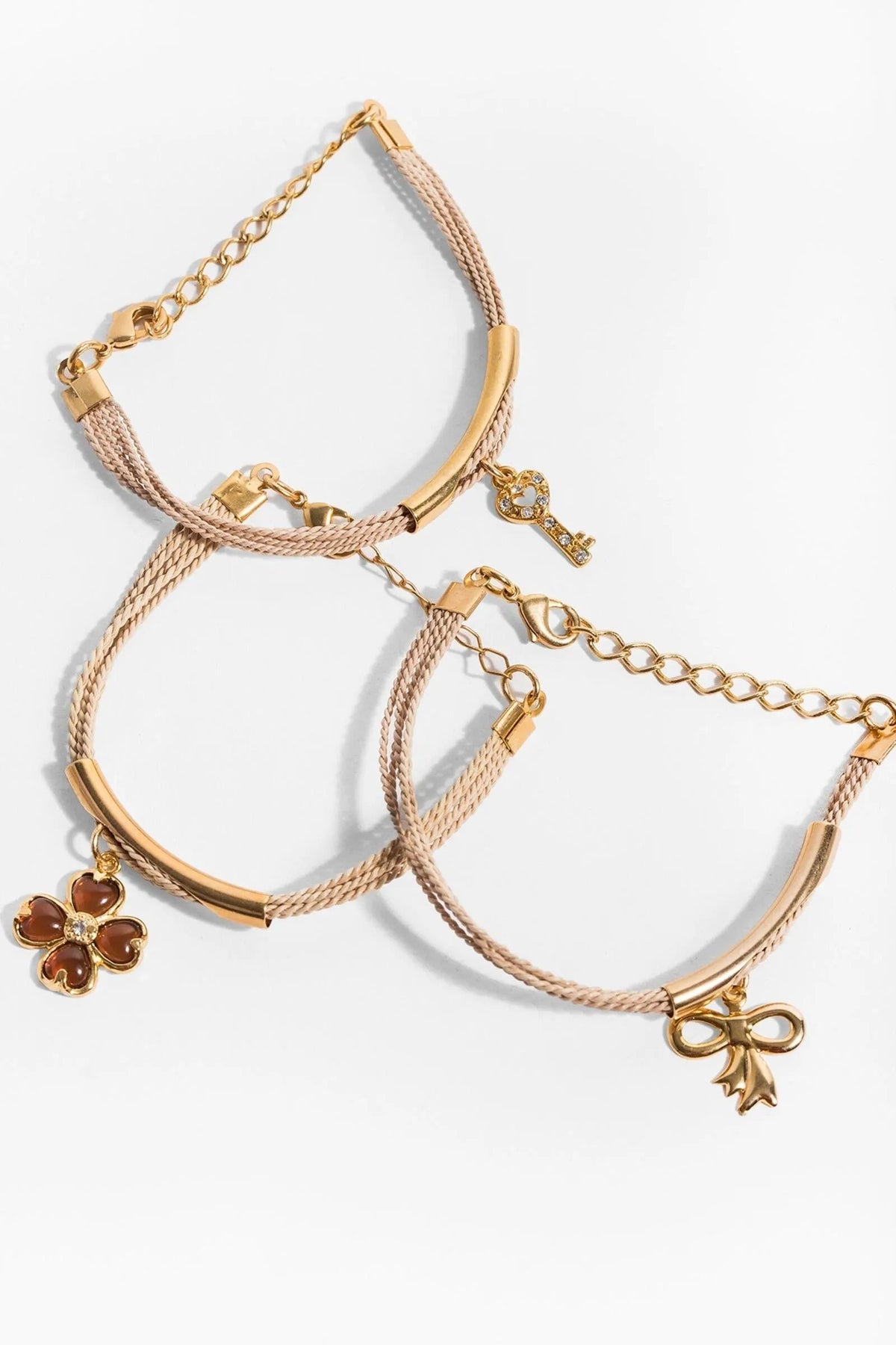 Golden Key Charm Bracelet (Set of 3) Gold