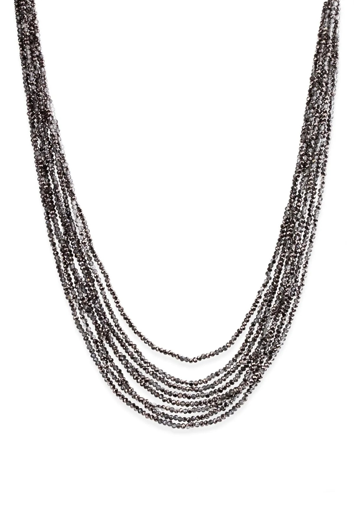 Multi Strand Beaded Crystal Necklace - Black