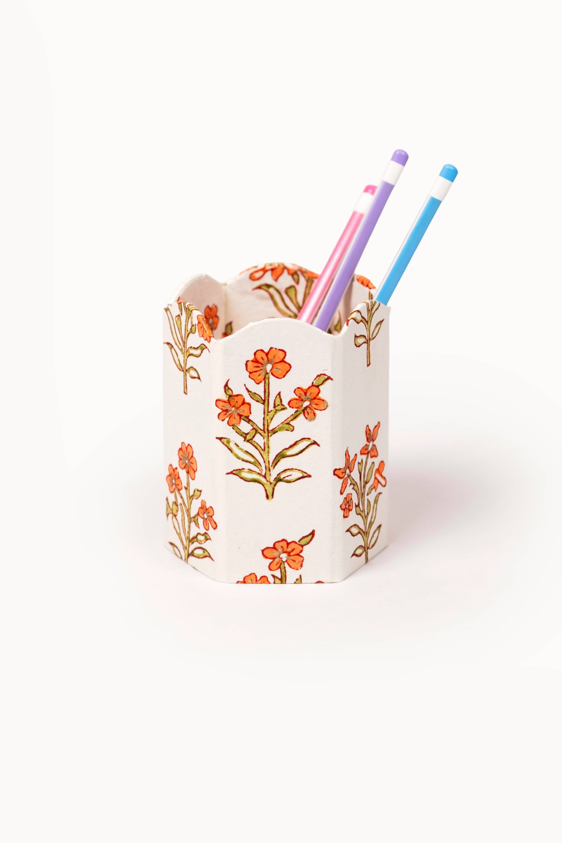 Block Print Pencil Holder - Leela Apricot (Collapsible)