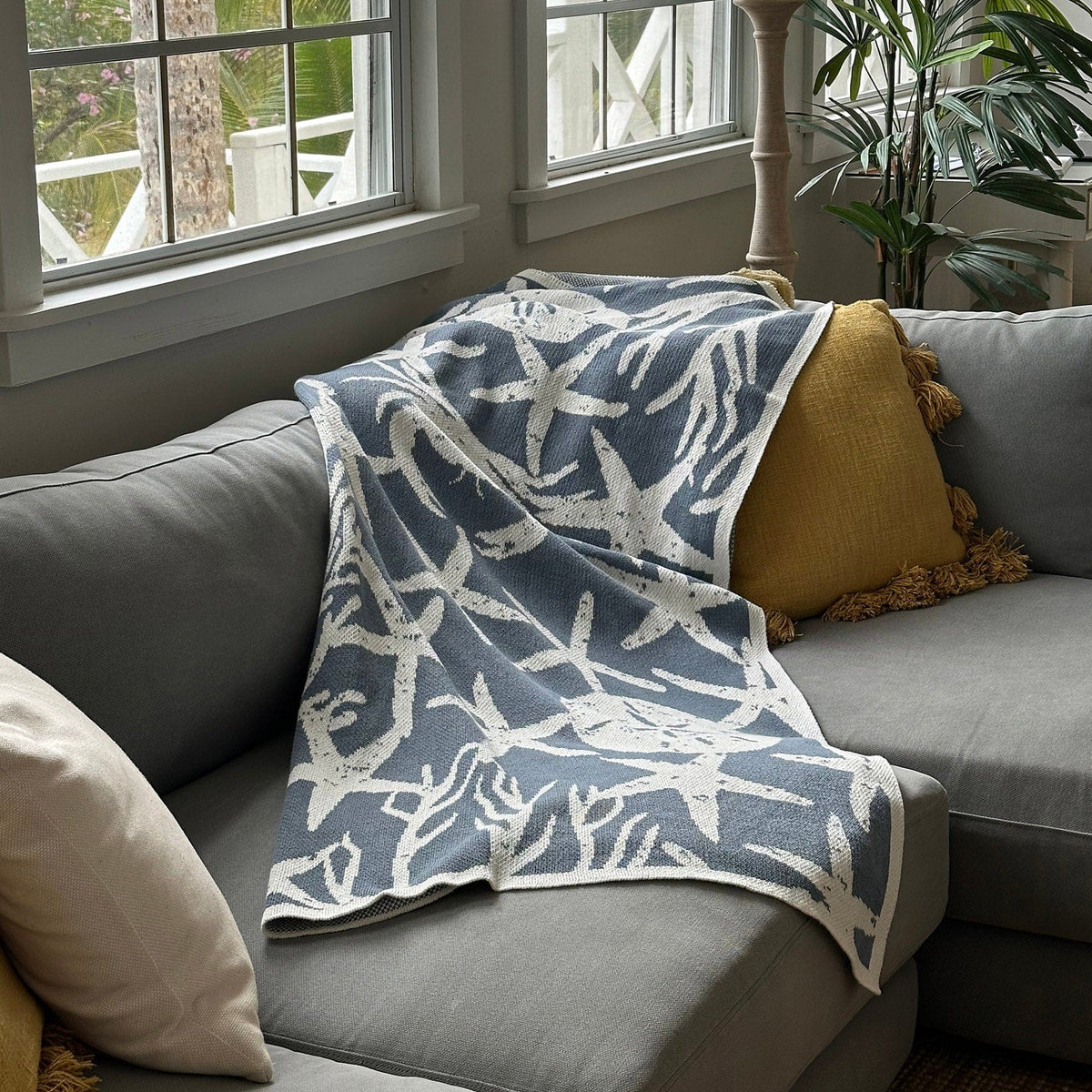 in2green Eco Throw Cotton Sustainable Knit Throw Blanket | Coastal - Ocean's Edge 753275975114 BL01COE1