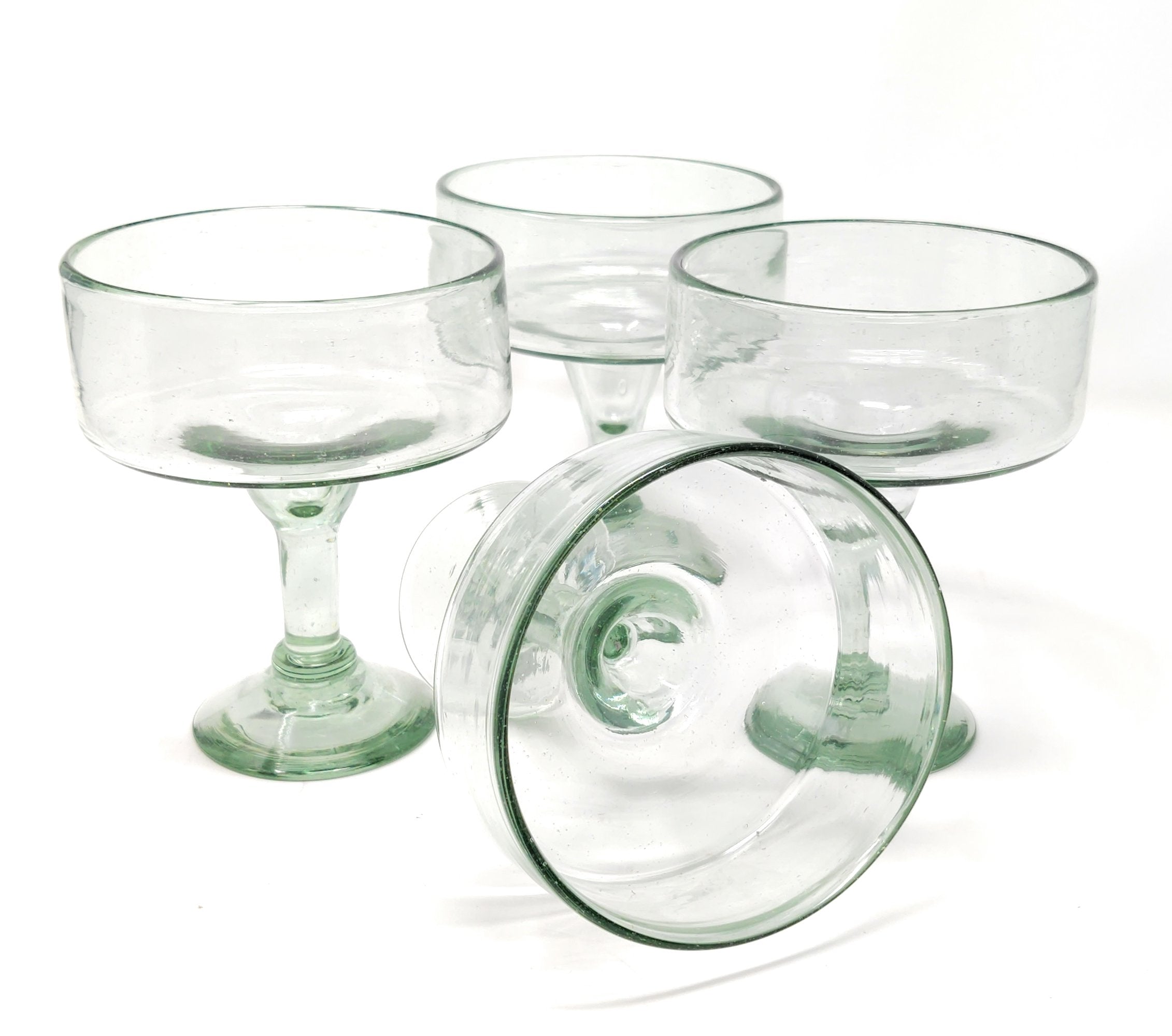 Set of 4 Natural Clear Hand Blown Margarita Glasses