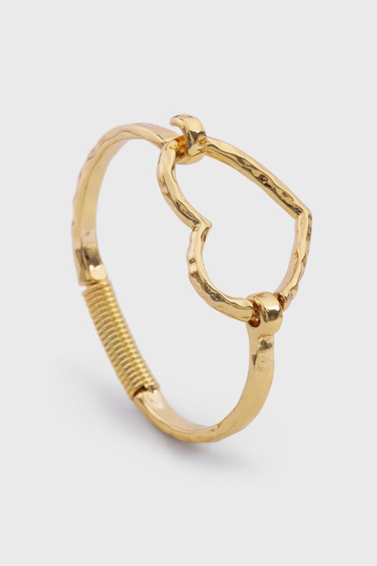 Hammered Heart Bangle Bracelet - Gold