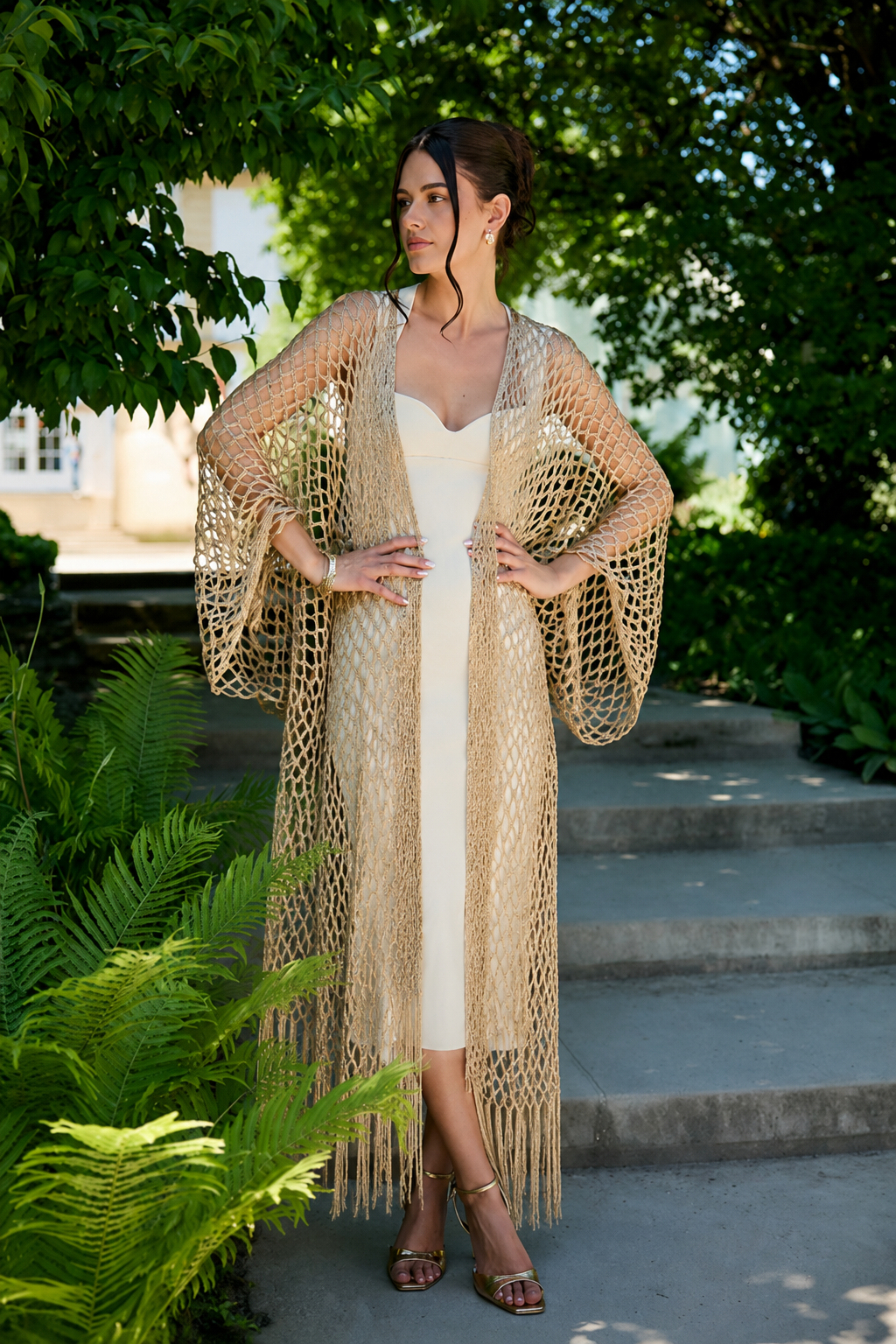 Metallic Fringe Kimono - Metallic Gold