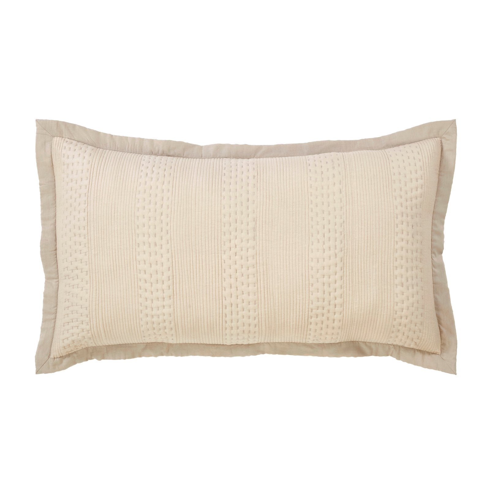 KS-164-2036_1|Elegant cream coverlet pillow with subtle textured pattern and border. Perfect decorative accent for any bed or sofa.