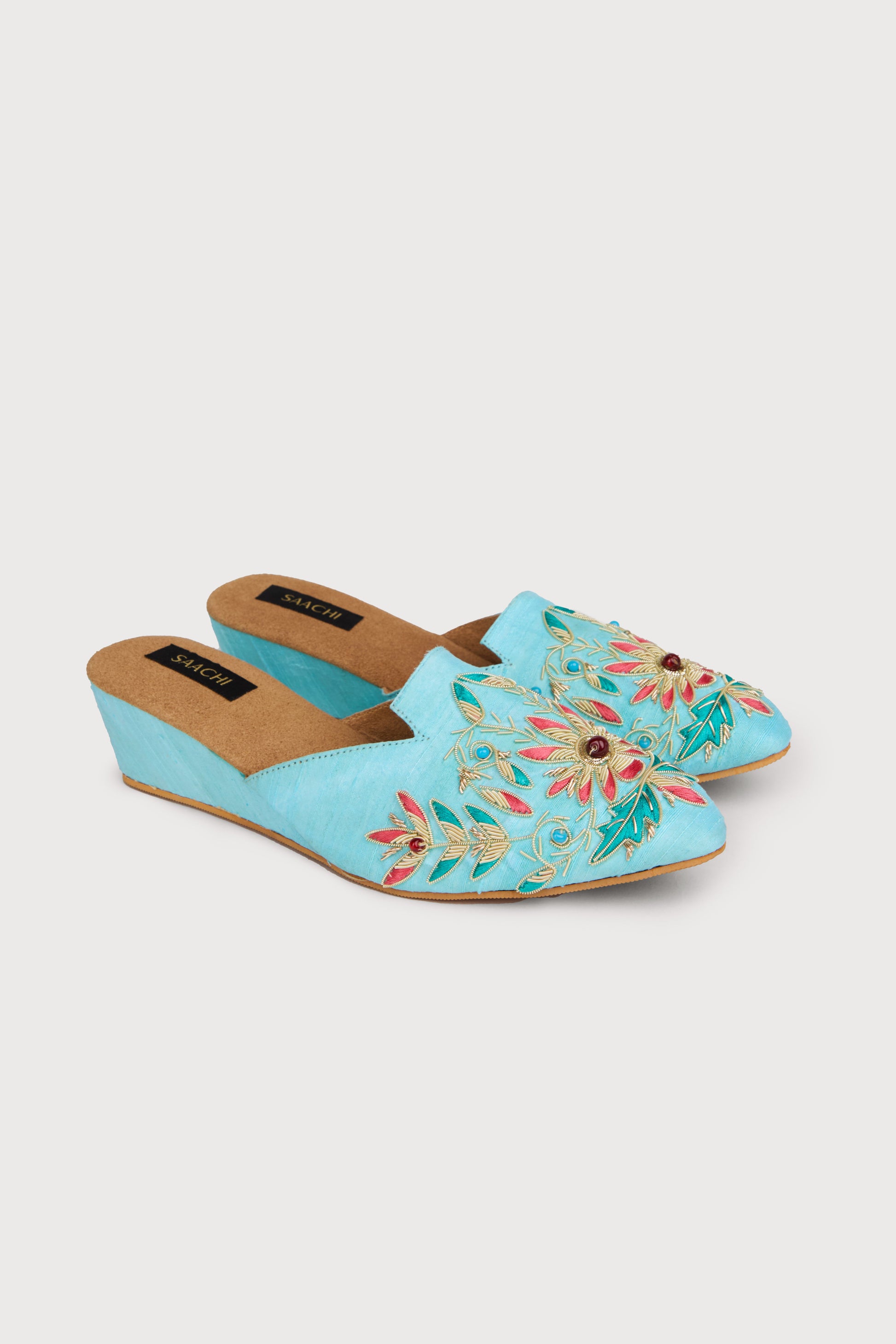 Agara Motif Shoe Mule - Aqua