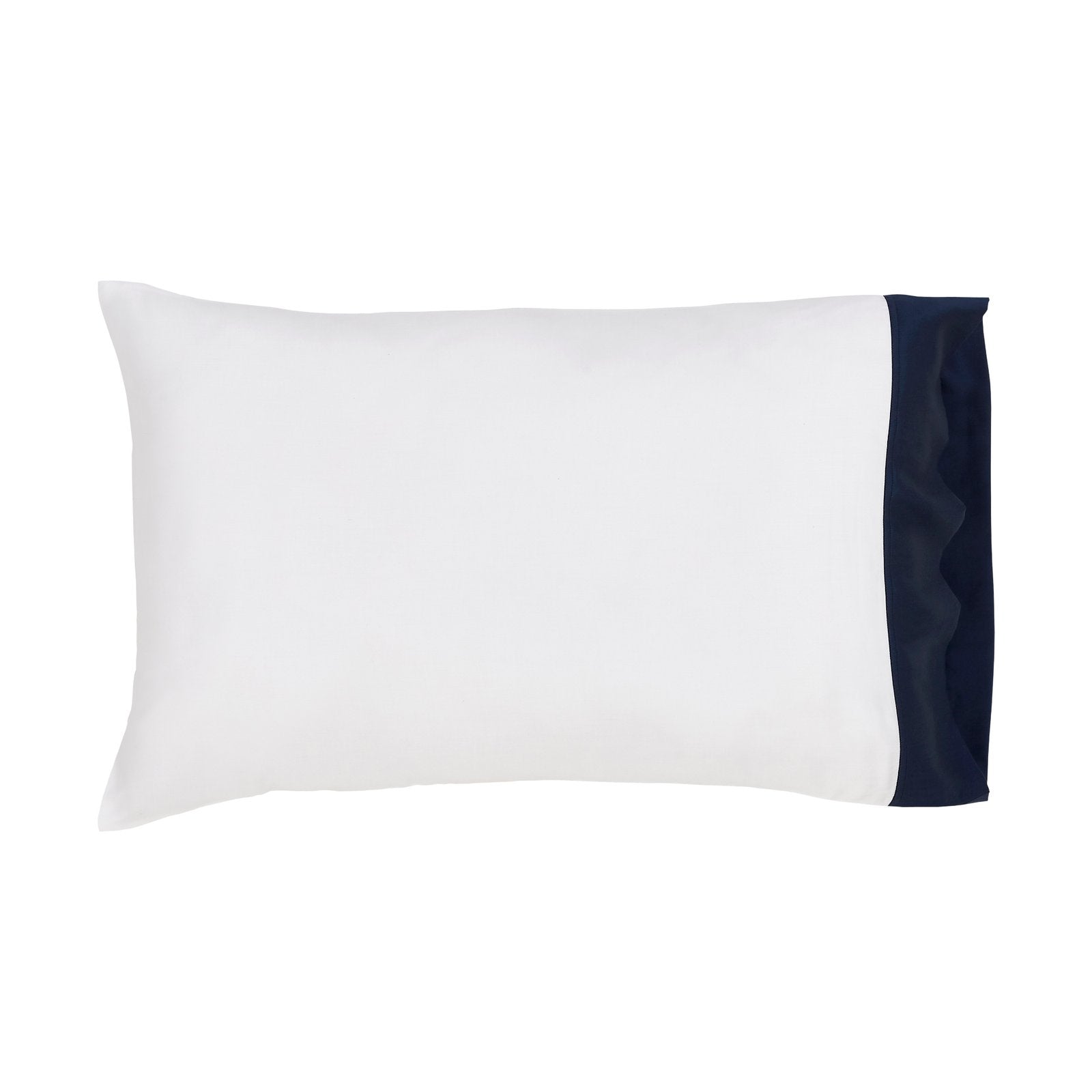 AKP-513-2040_1|White 100% Lyocell pillowcase with navy sateen border, soft and breathable for luxurious cooling comfort. (116)