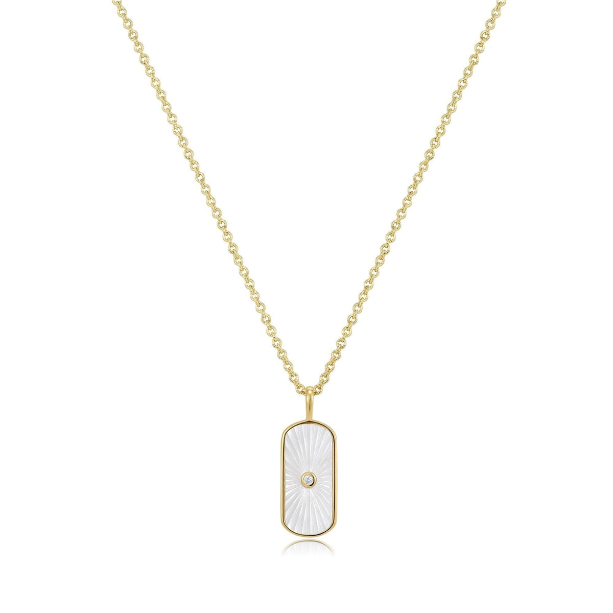 Gold chain necklace with a Tag Shaped Mop Pendant and CZ Stone for stylish vibes
