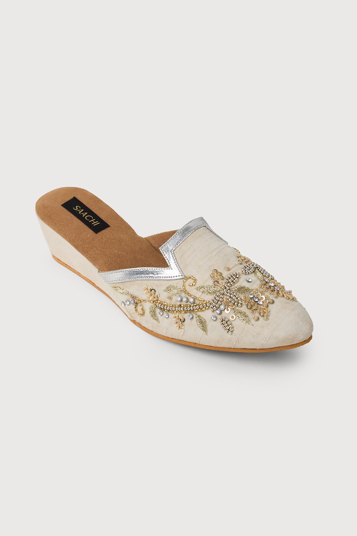 Floral Embellished Trim Mules - Ivory