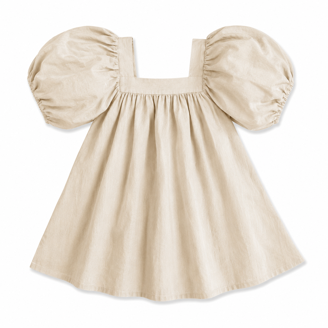 Beige dress with puff sleeves on a white background