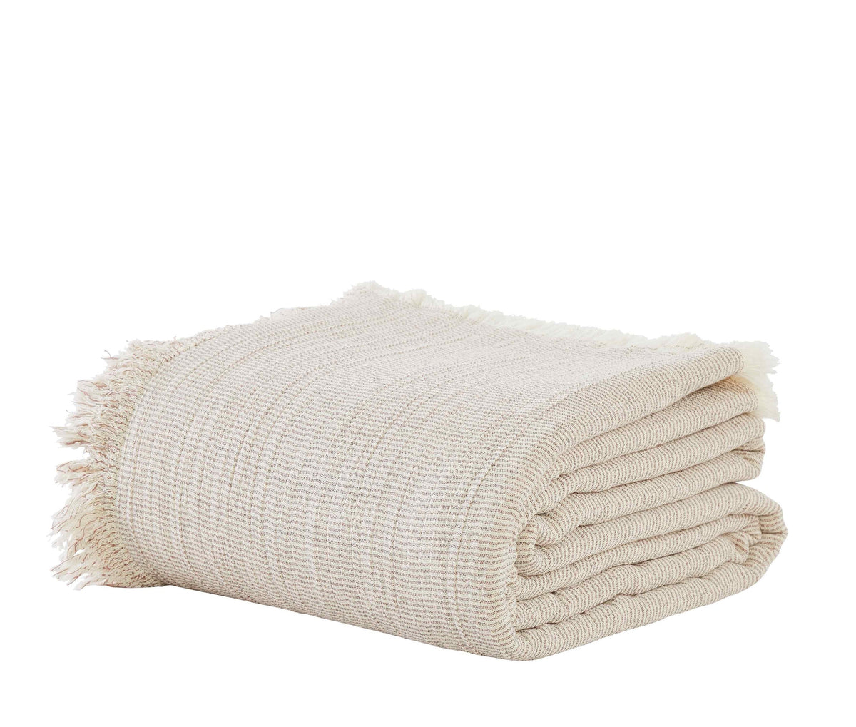 BT-112-11096_3|Neatly folded light brown textured blanket with stylish fringe edges, perfect for adding cozy comfort to any space.