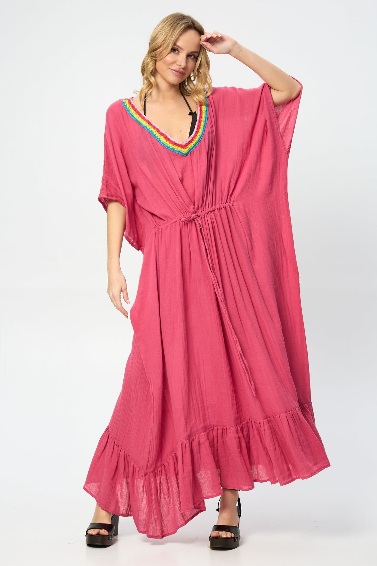 Crochet Rainbow Kaftan Maxi - Magenta