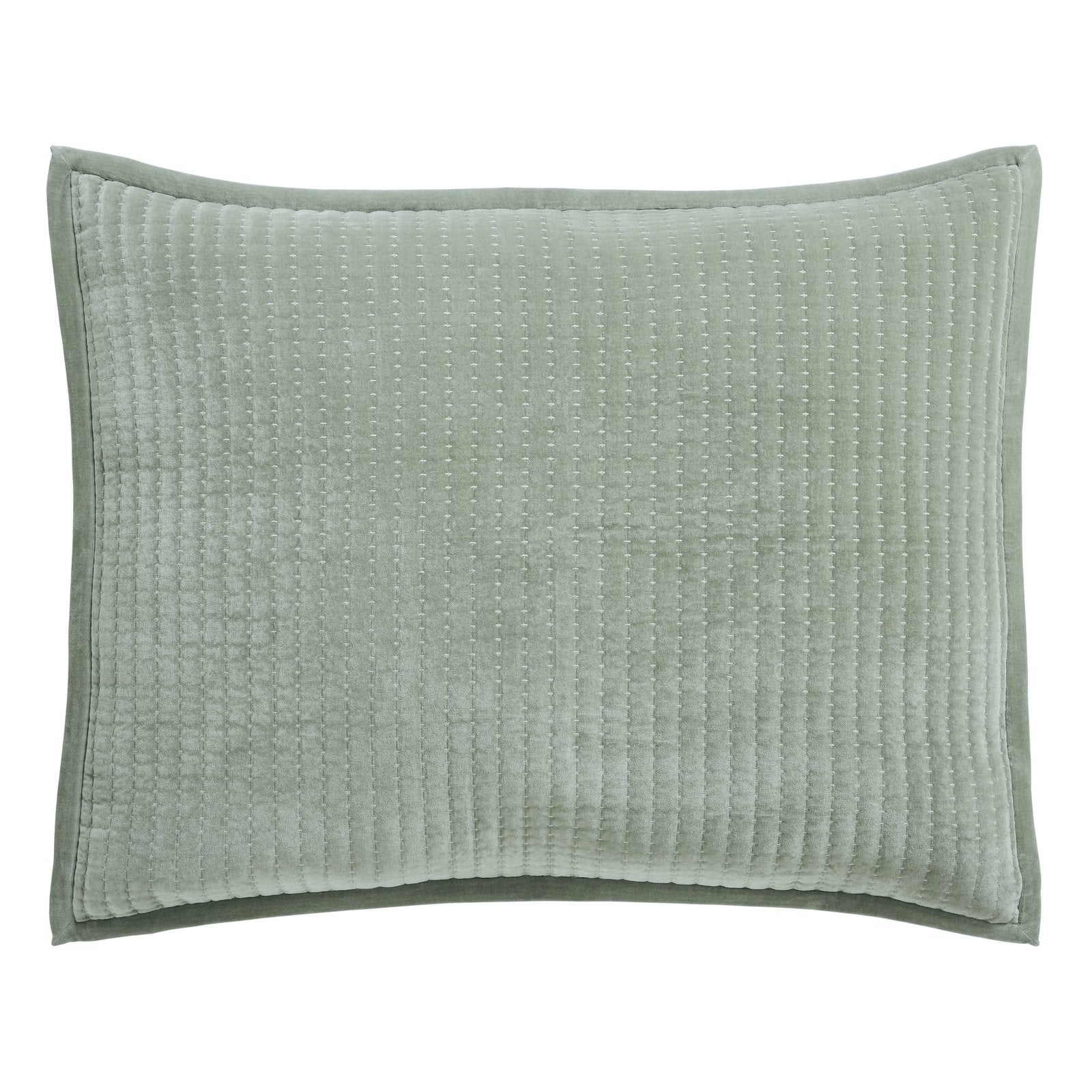 DE-185-3137-LOT1_1|Stylish sage green textured striped coverlet sham with piping detail, enhancing contemporary bedroom aesthetics.