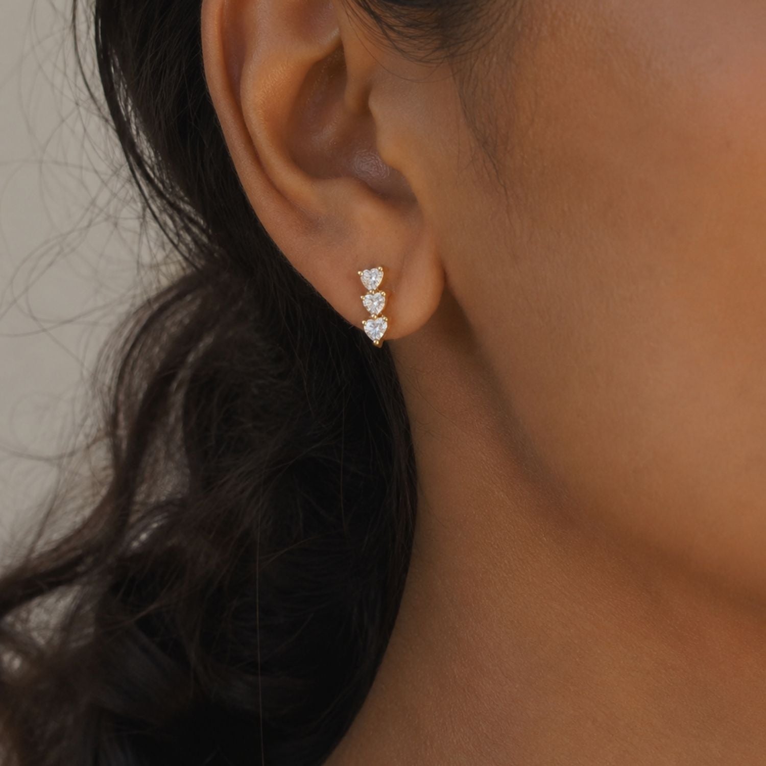 Story of Three Hearts Vertical Climber Earrings
