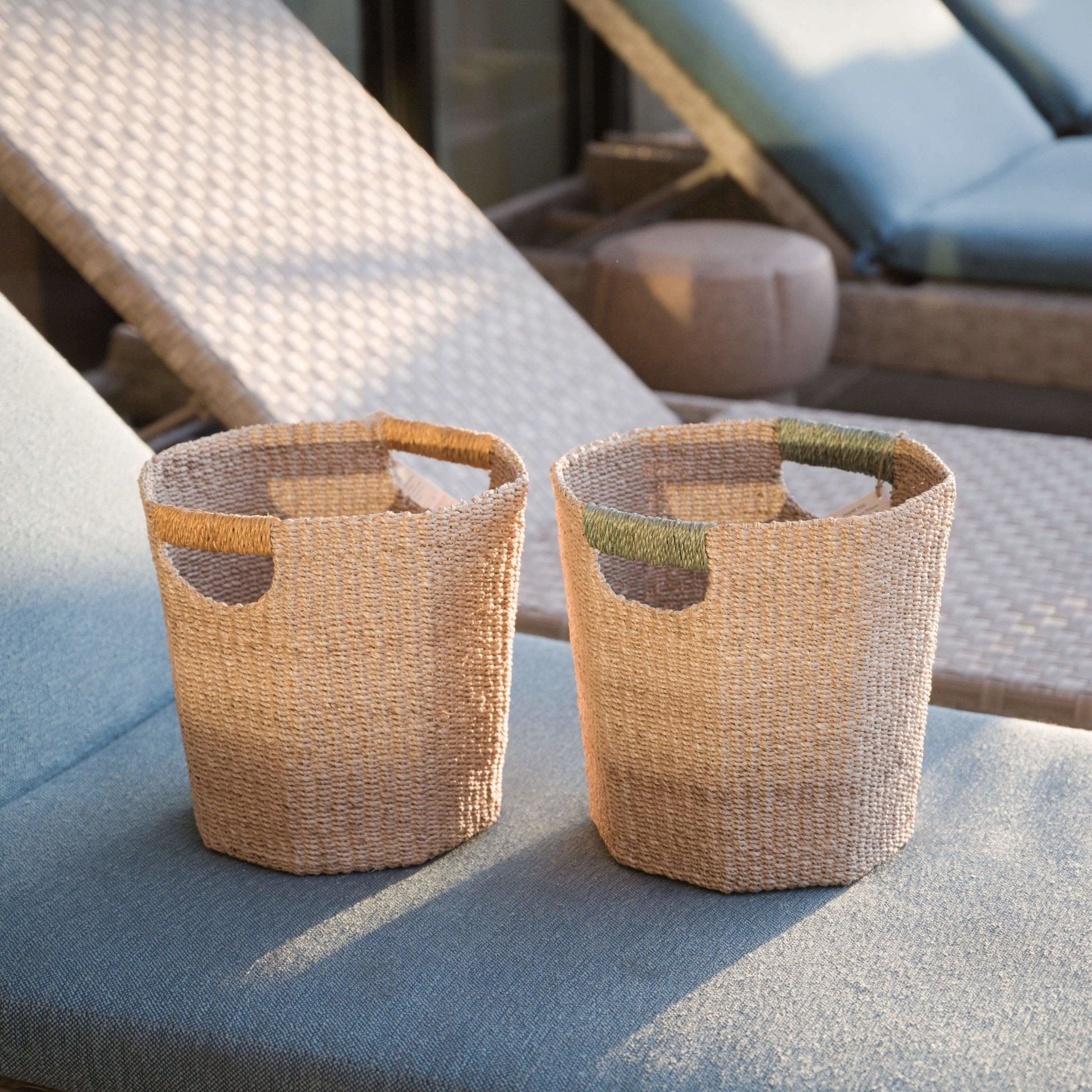 Baskets - Natural Octagon Basket with Sage Handle - Octagon Basket | LIKHÂ - LIKHÂ