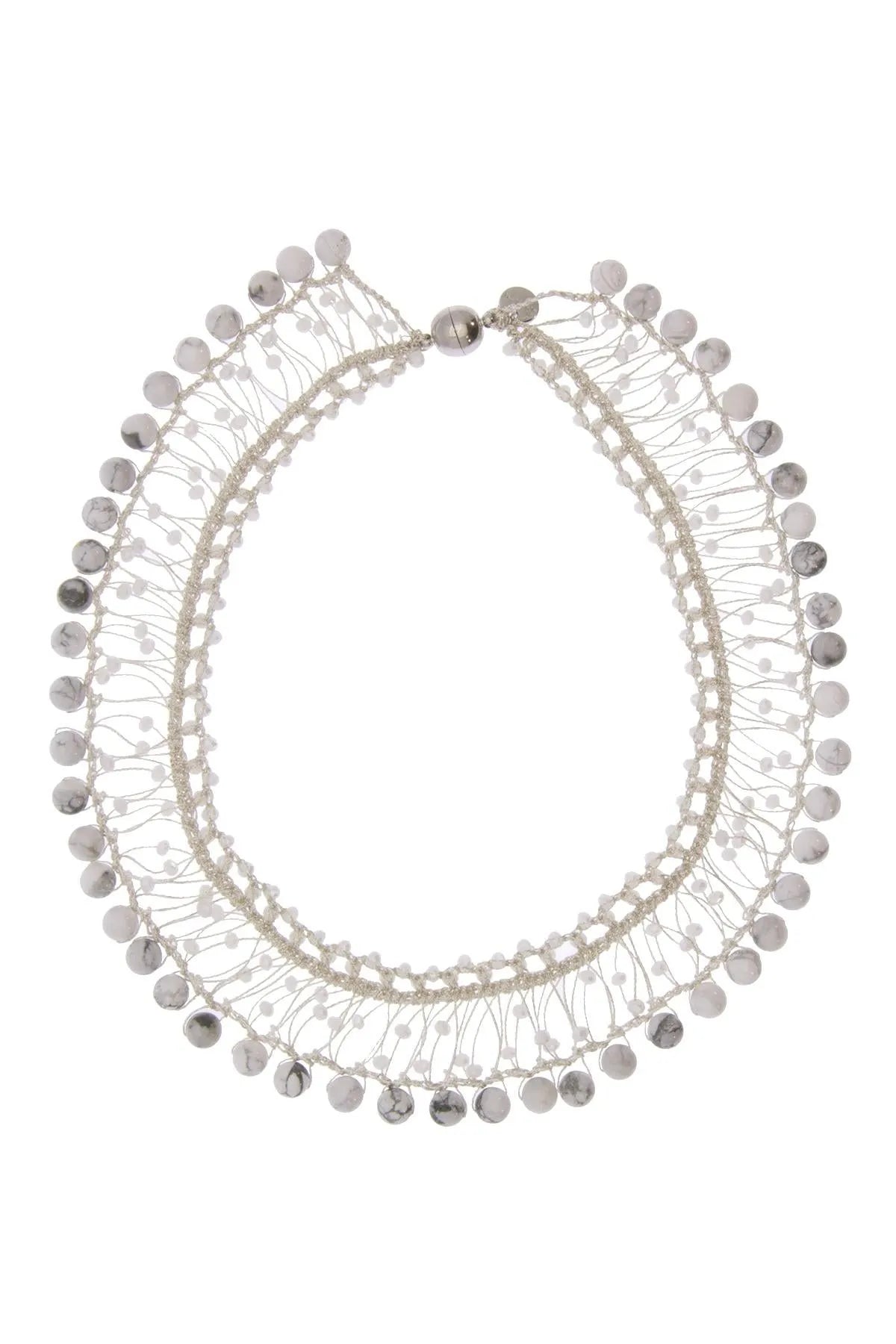 Madame Glass Beaded Collar Chain Necklace With Natural Stone White