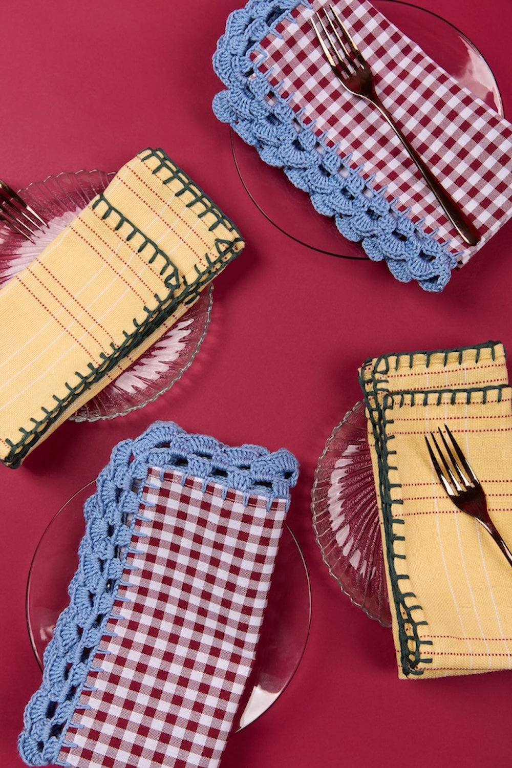 S/4 Flores Crochet Napkin - Burgundy