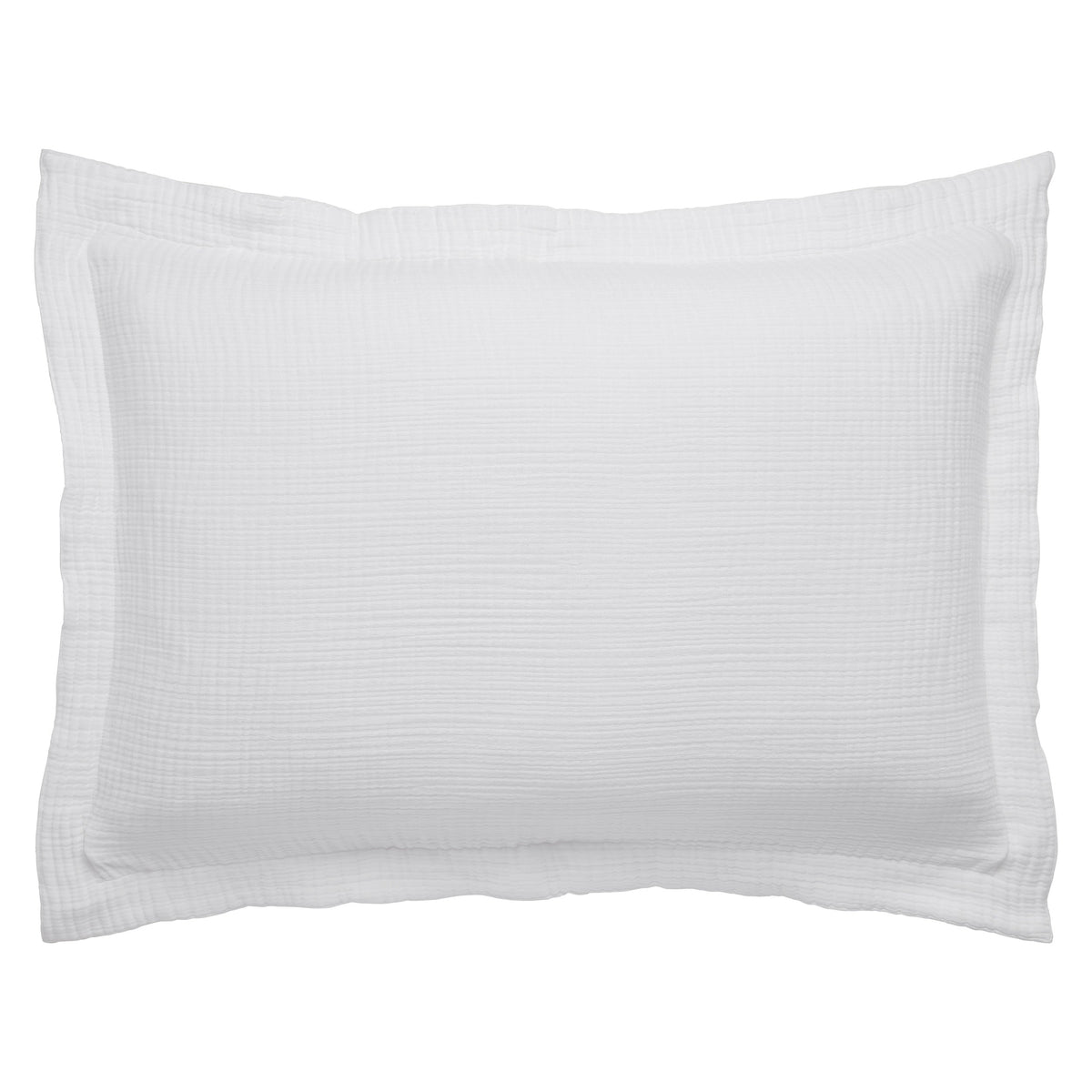 SS-048-2026_1|Crisp white organic cotton duvet cover pillow sham, soft crinkled texture, perfect for a serene bedroom decor.
