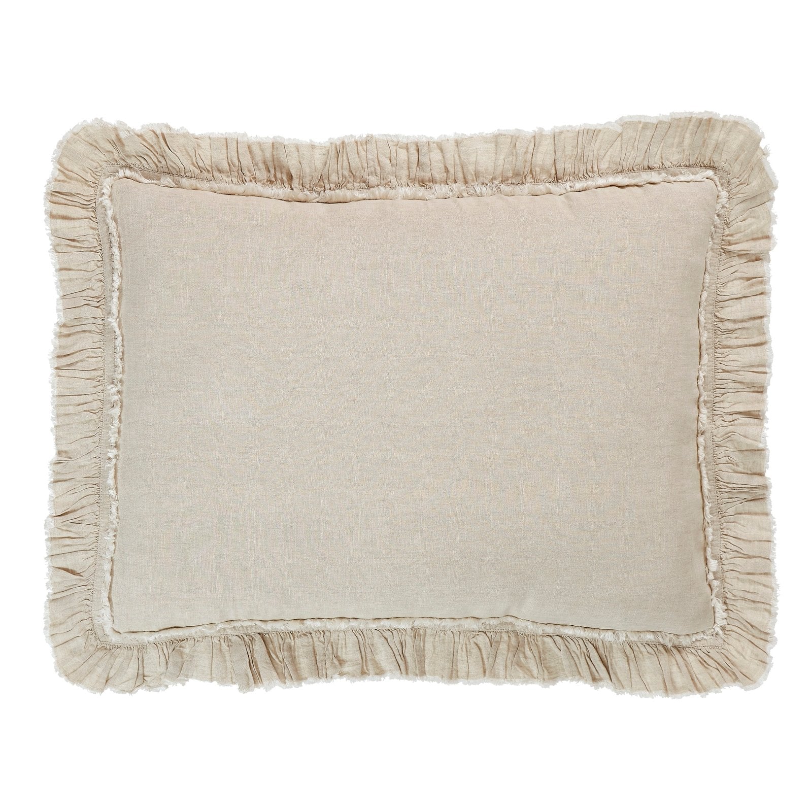 SS-018-2026_1|Natural linen duvet cover with decorative ruffled trim, offering a soft, elegant touch to your bedroom decor.