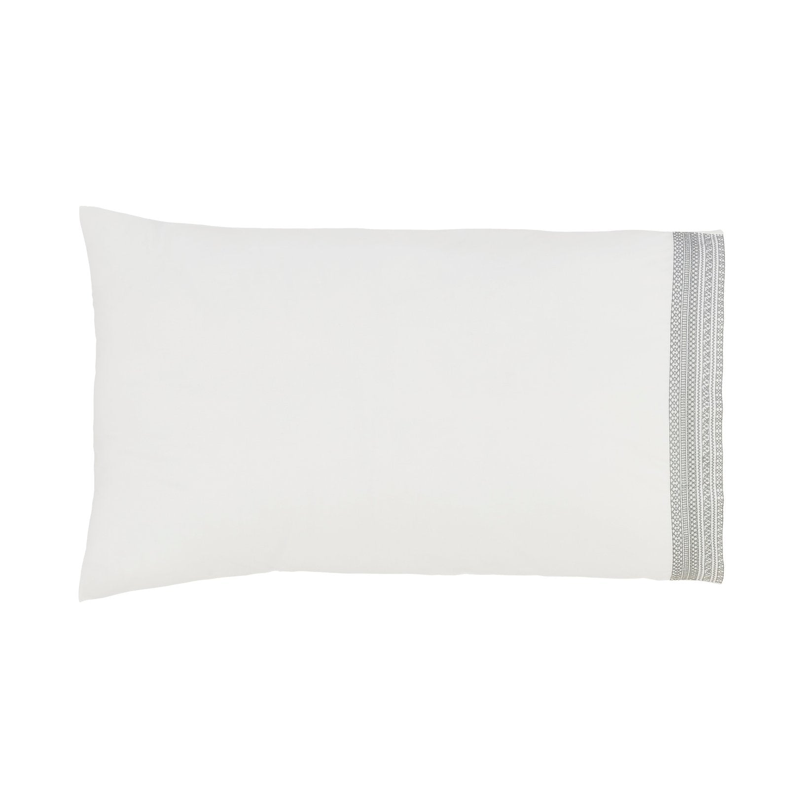 ASP-502-2032_1|White 100% cotton pillowcase featuring an elegant grey embroidered trim, providing classic style and comfort.