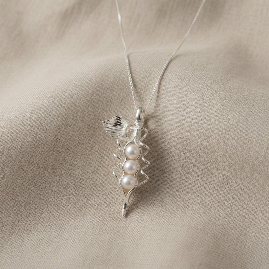 Sterling Silver Pea Pod Necklace - 3 Peas in a Pod