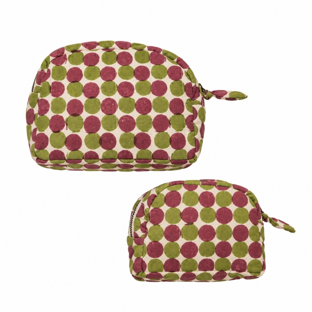 Basera Hand Block Printed Quilted Cotton Travel Pouch - Circles