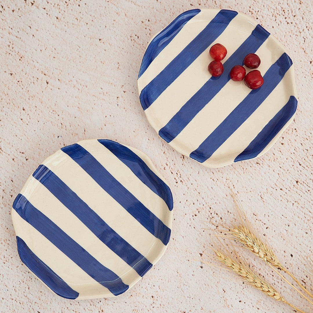 Ceramic Blue Stripe Plate, 6.3x6.3 Inches Set of 4 - Casa Amarosa