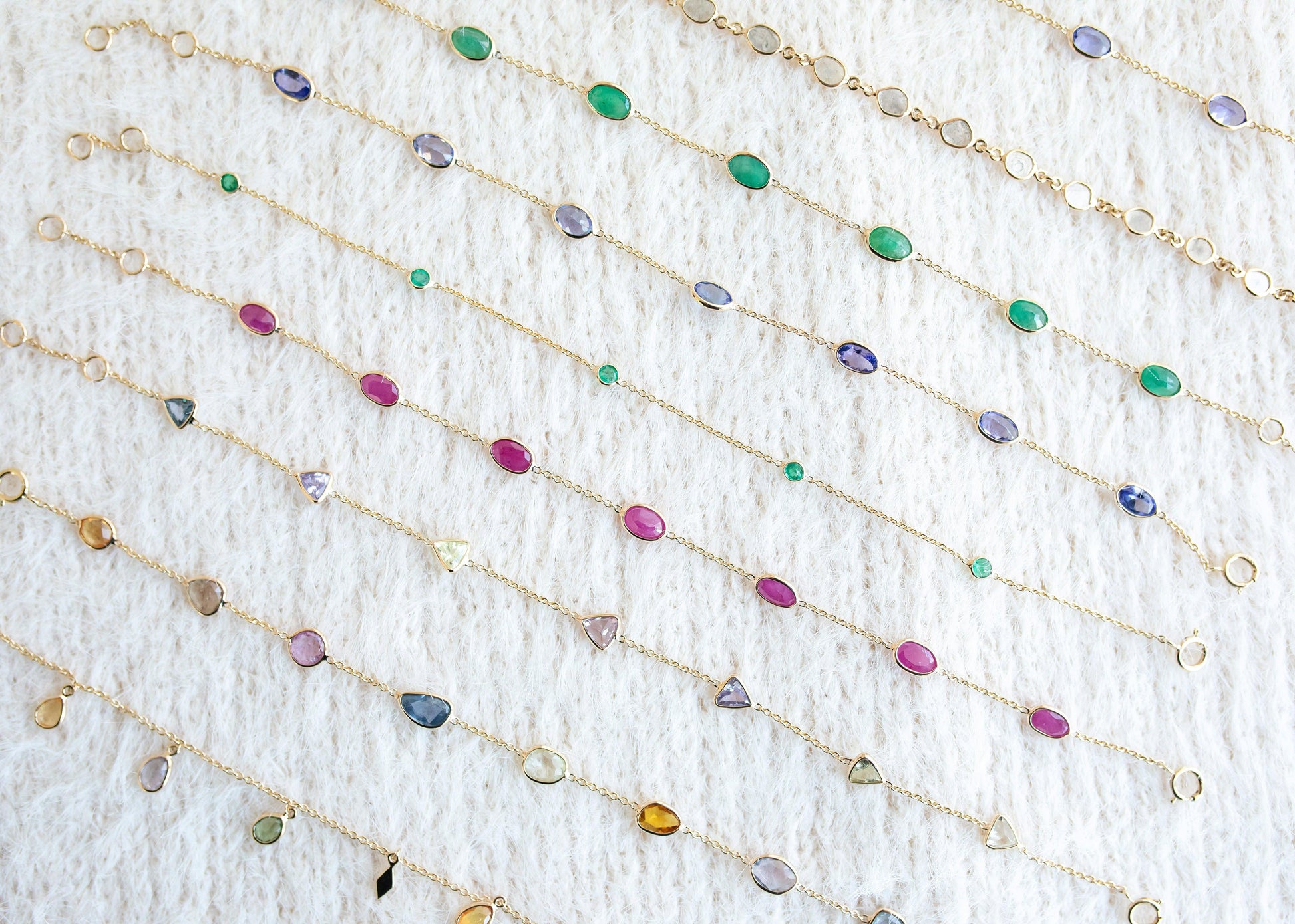 Rainbow Radiance minimal everyday fine jewelry in solid gold and sterling 925 silver with natural gemstones.