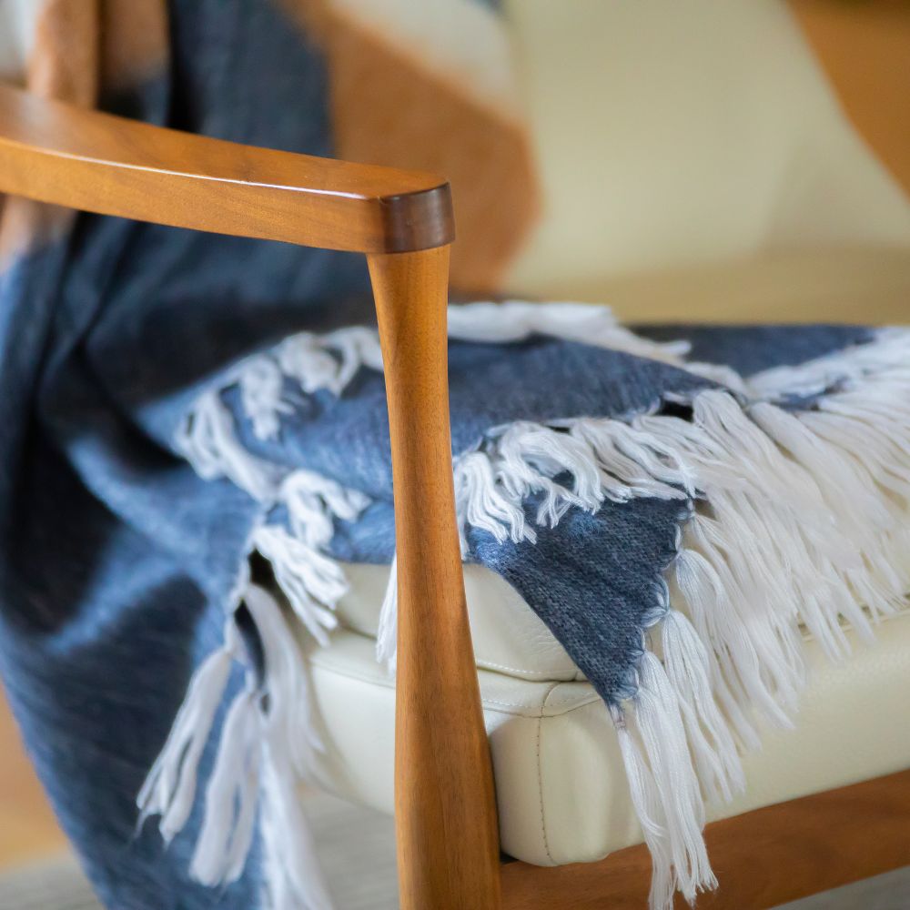 navy throw blanket with fringe