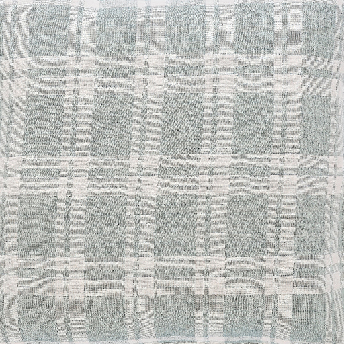 BT-119-9496_6|Detailed close-up of a soft sage green and white plaid blanket pattern, highlighting its cozy textured weave.