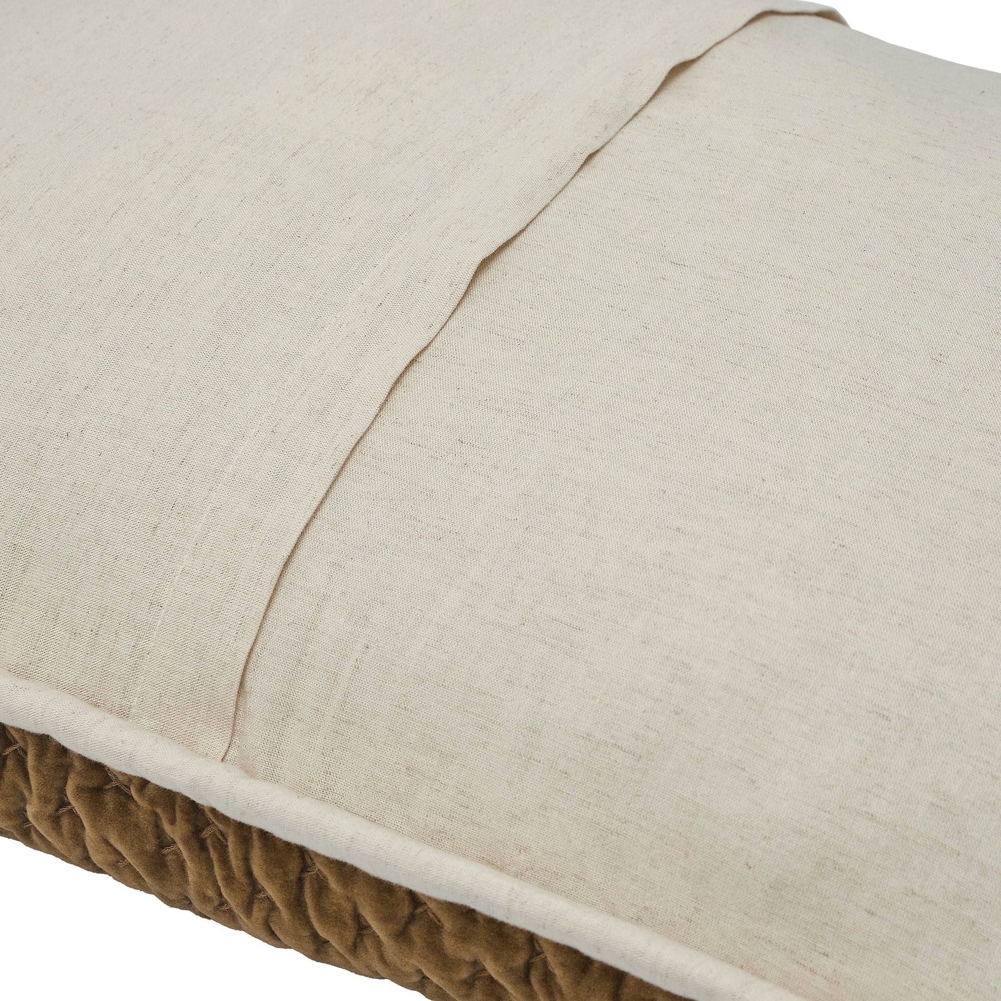 SS-378-2026_2|Versatile quilted pillow showcasing a soft linen reverse and rich brown velvet texture, ideal for adaptable home decor styling.