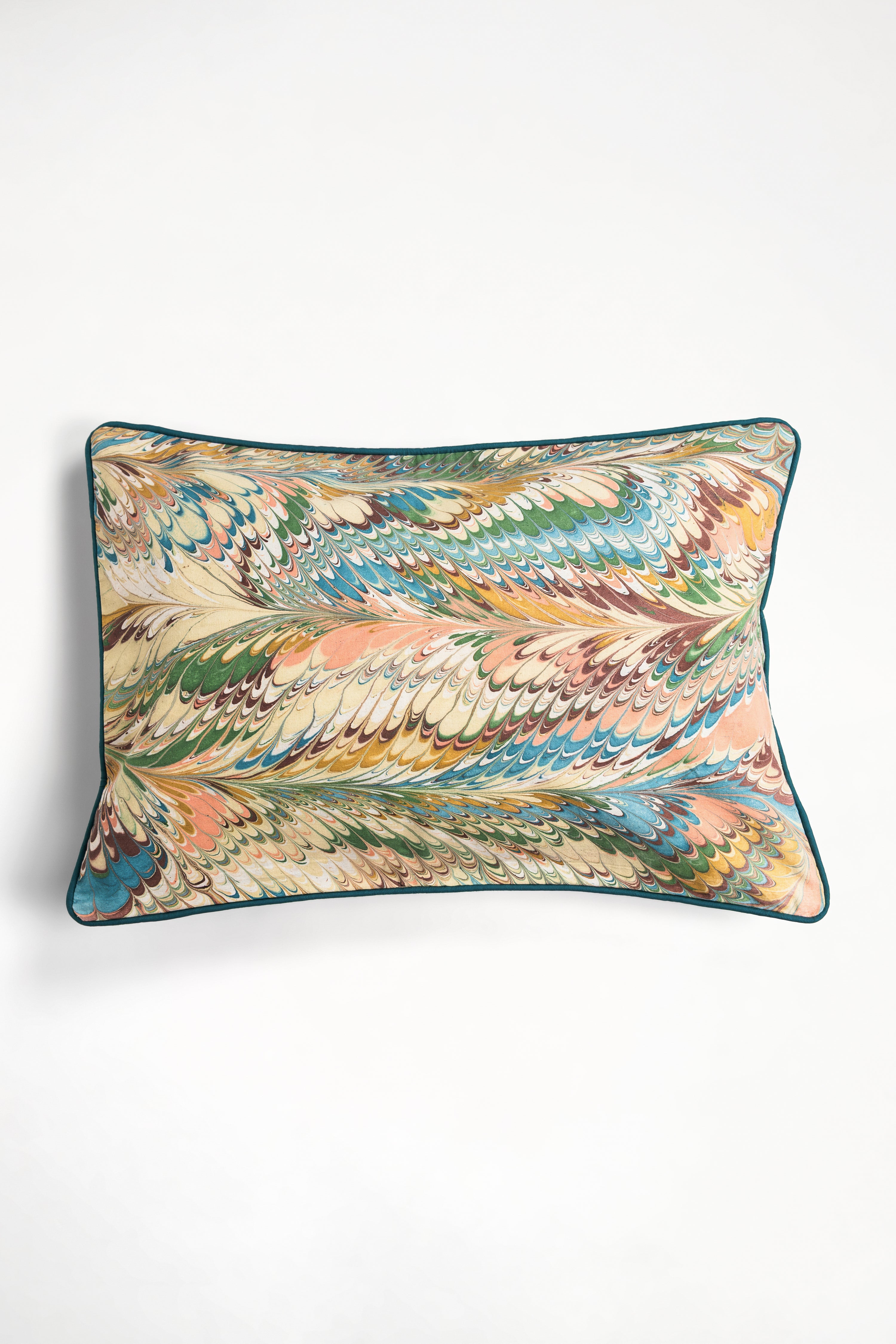 14x20 flatiron feathers hand-marbled pillow with colorful swirling patterns - Inner Child