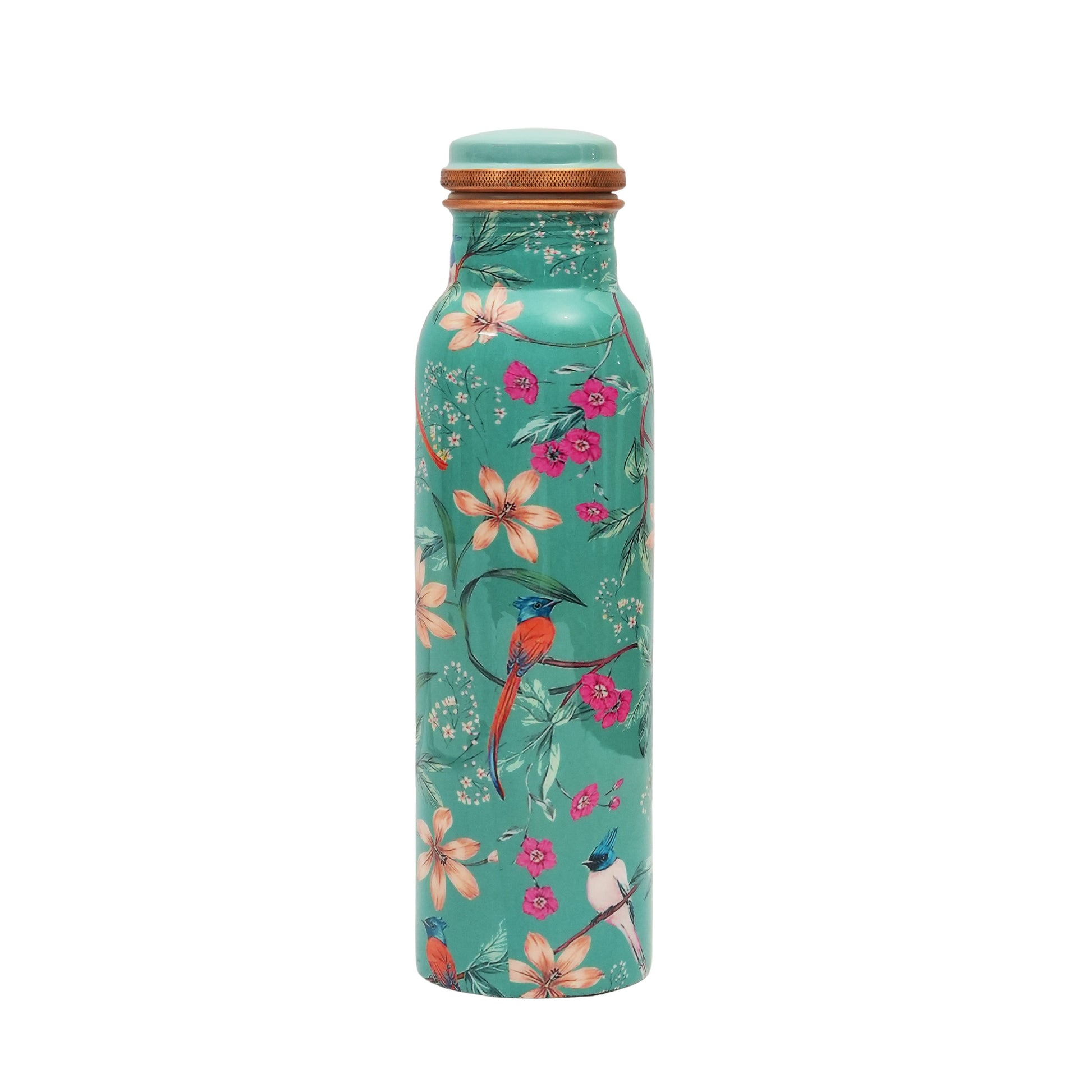 Blue handcrafted copper water bottle with sleek finish