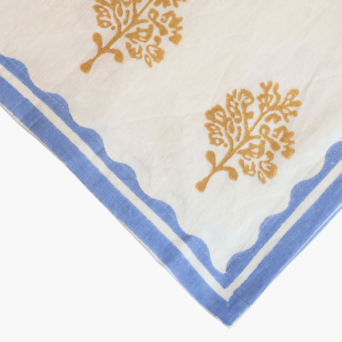 Sara - Pure Linen Hand-Printed Table Runner - Pastel Blue & Butter Yellow