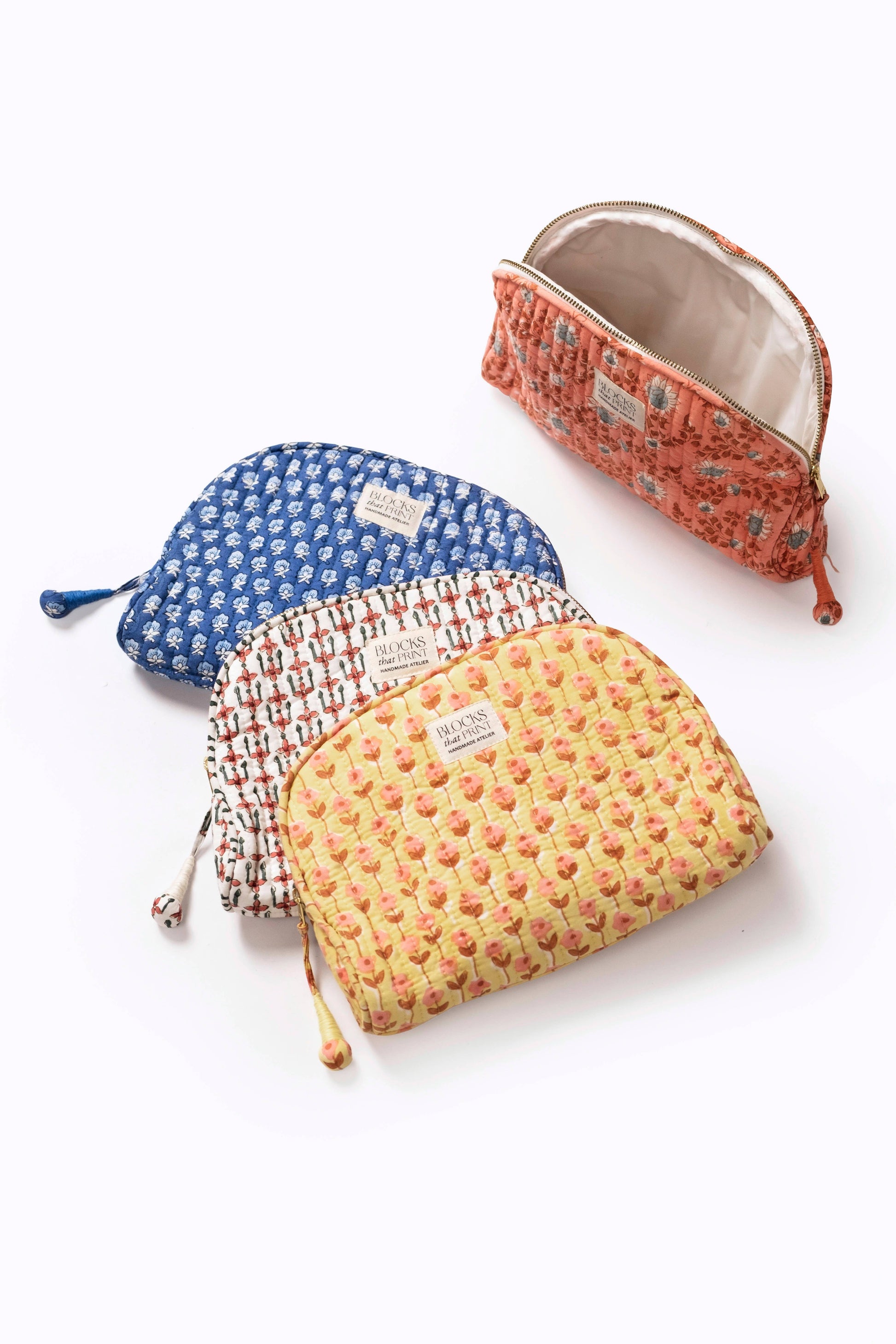 Medium Block Print Quilted Travel Pouch - Sunwashed Floral