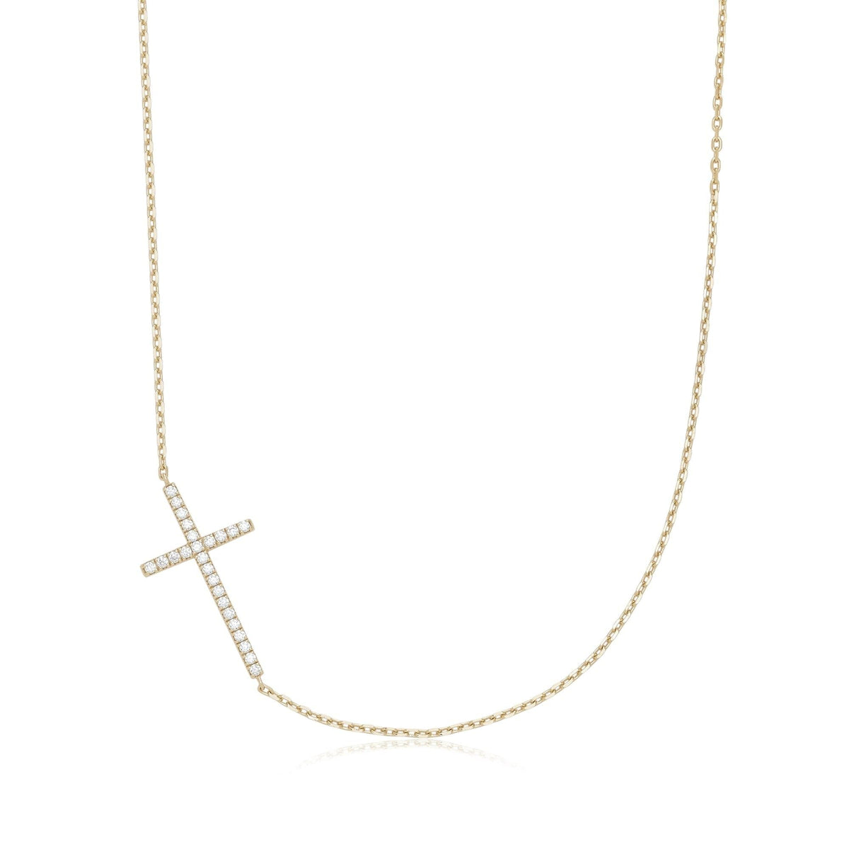 Horizontal CZ Cross Necklace featuring a sideways diamond cross pendant on a chain