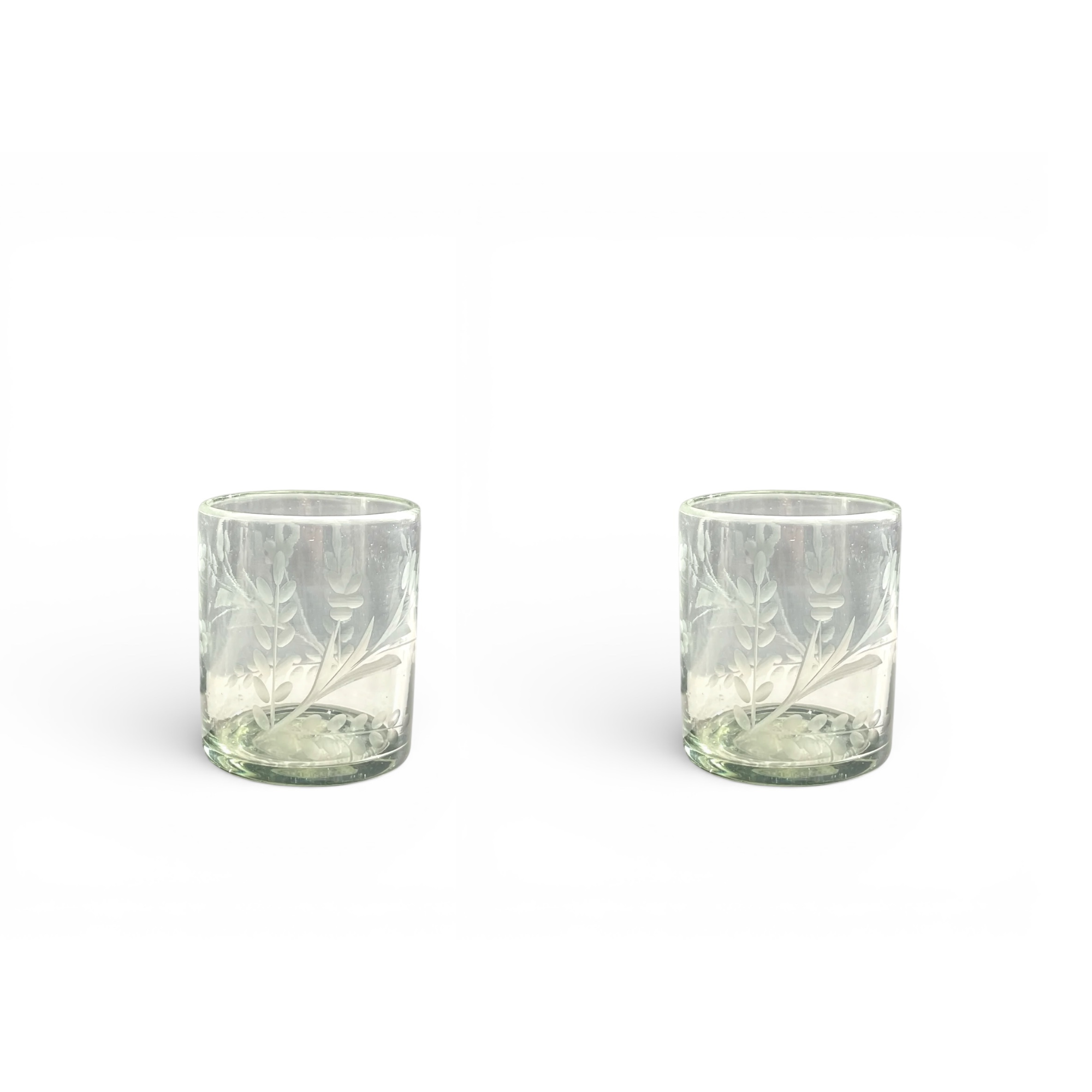 Hand-etched Tumbler Glass, Set of 2