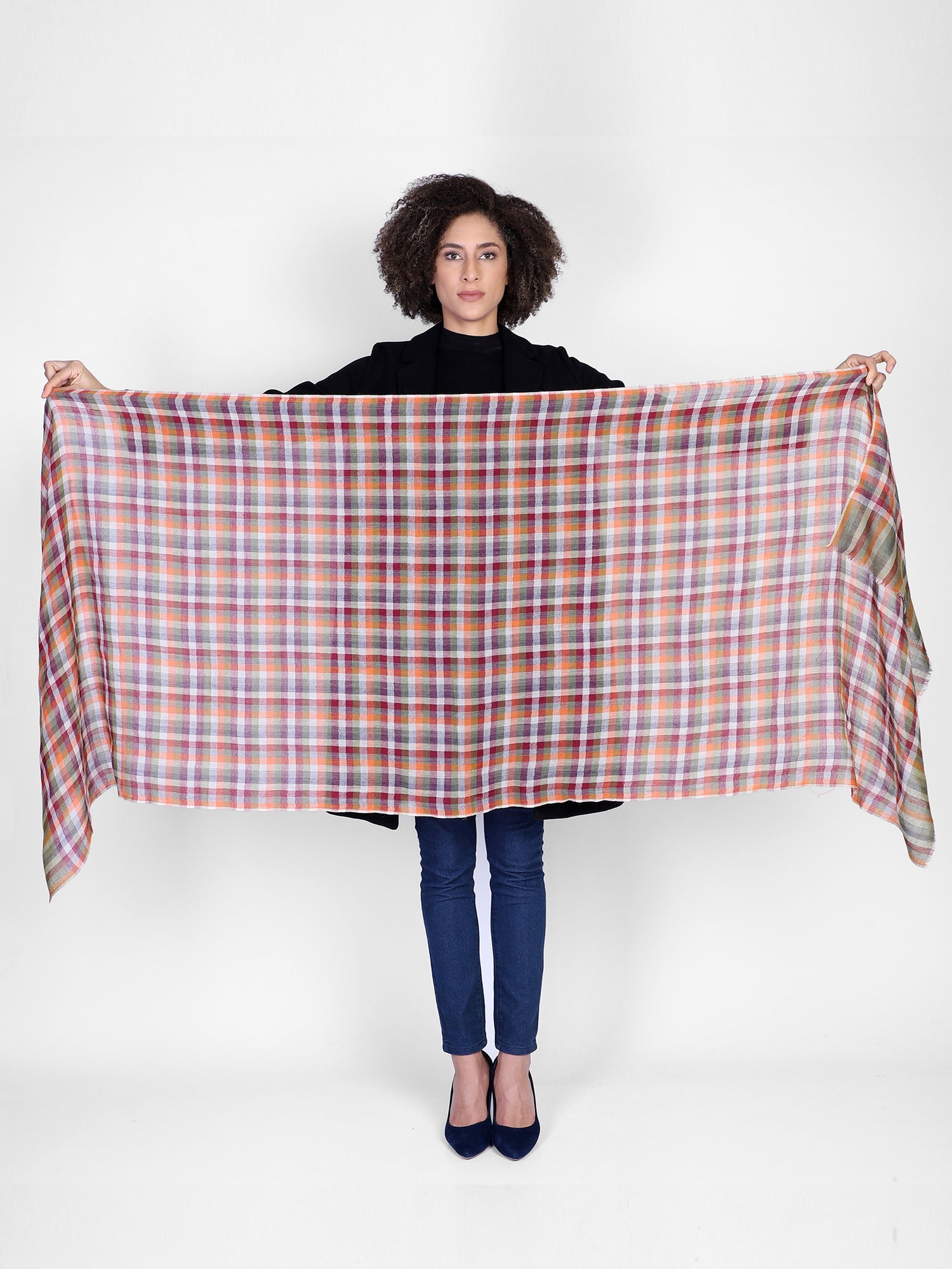 Fall Spice Plaid Scarf - Green Orange