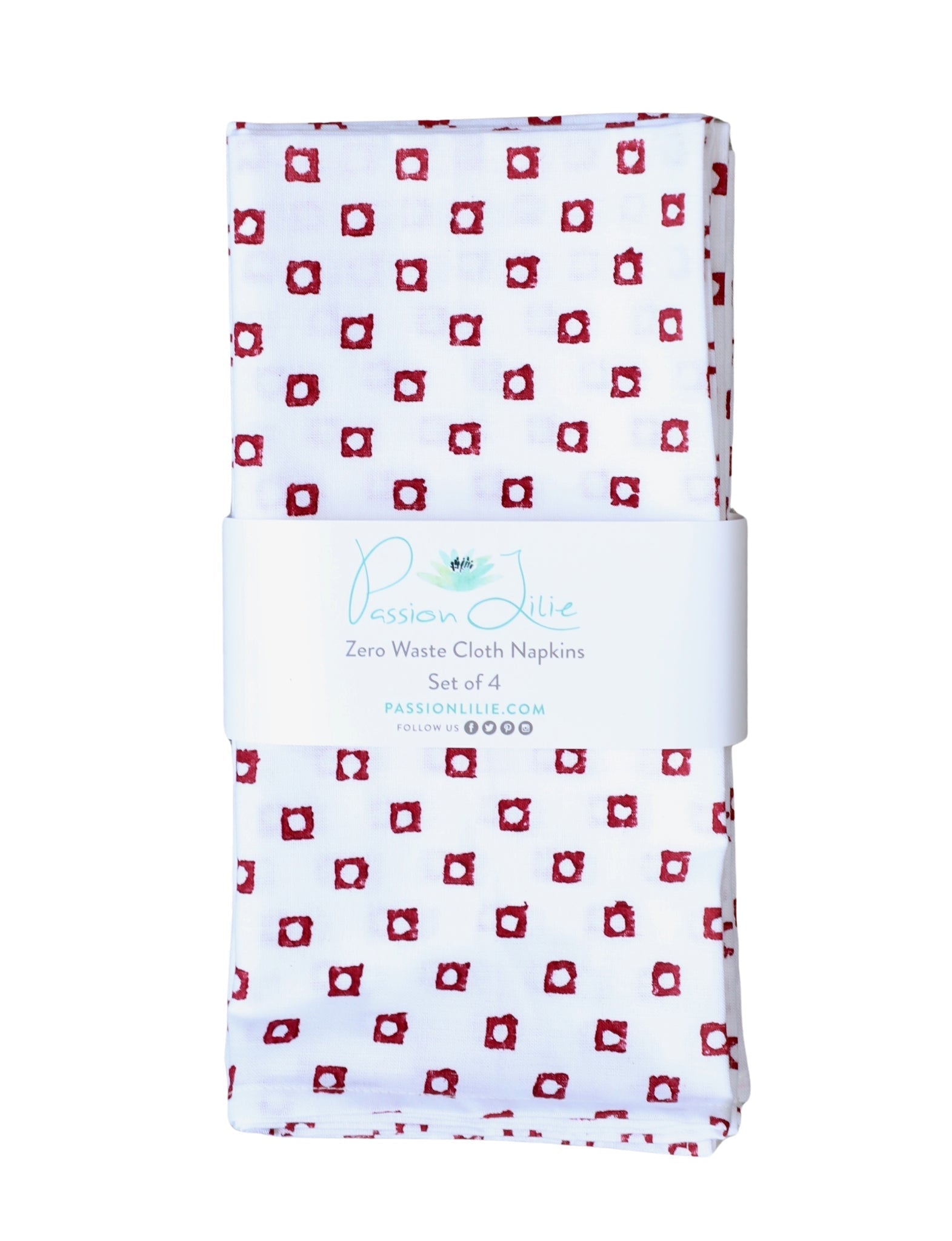 Cloth Napkins - Red Squares - Set of 4 - Passion Lilie