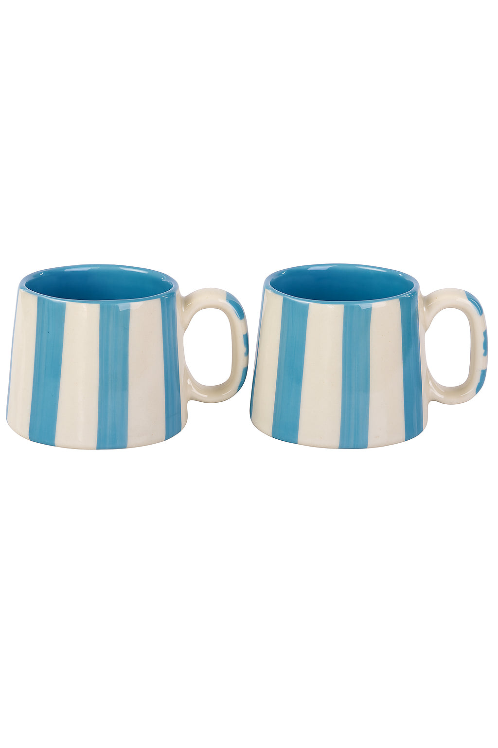 Ceramic Aqua Blue Stripe  Coffee cup - 3.5 x 2.5 Inches ( Set of 2 )