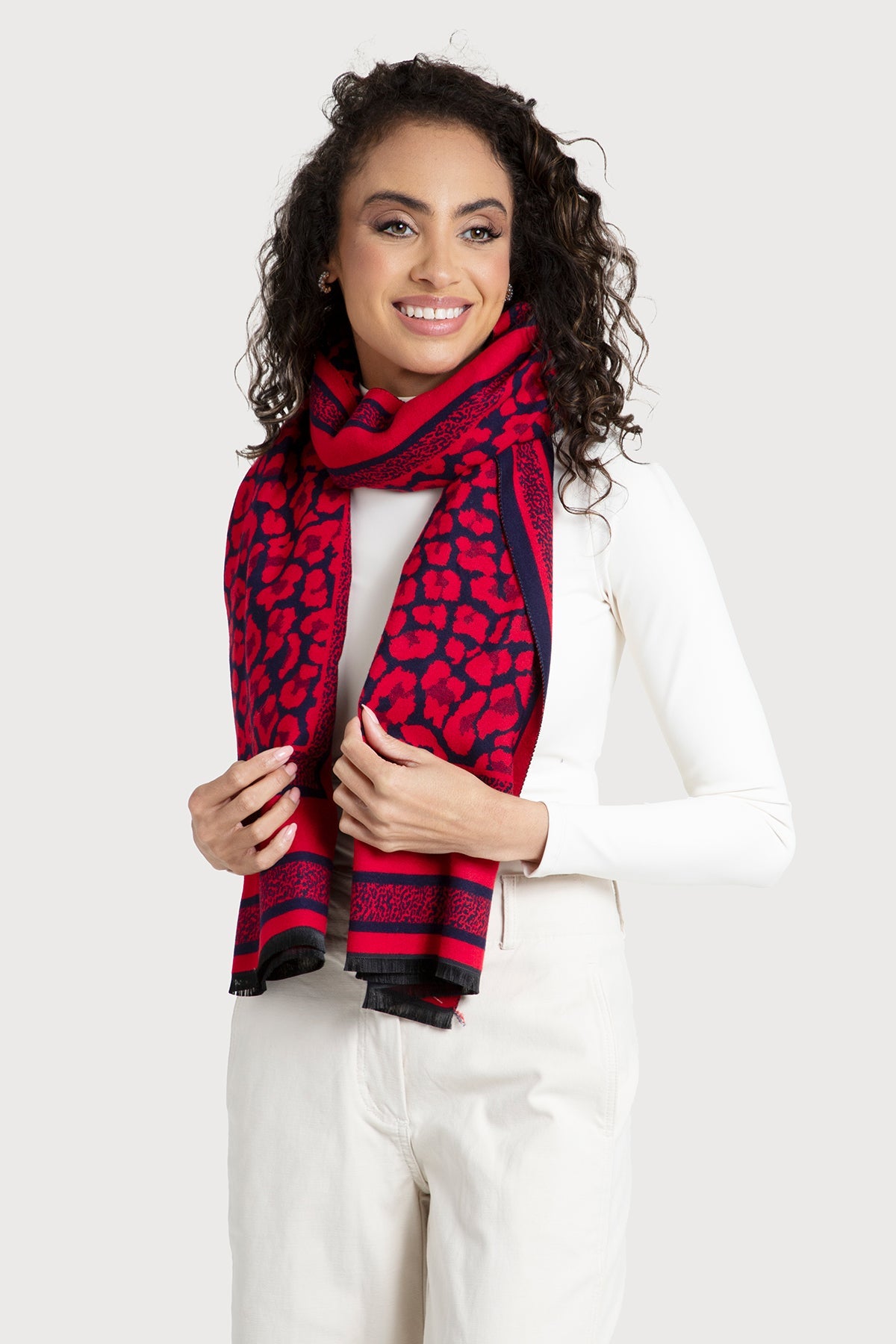Reversible Leopard Pattern Scarf - Crimson