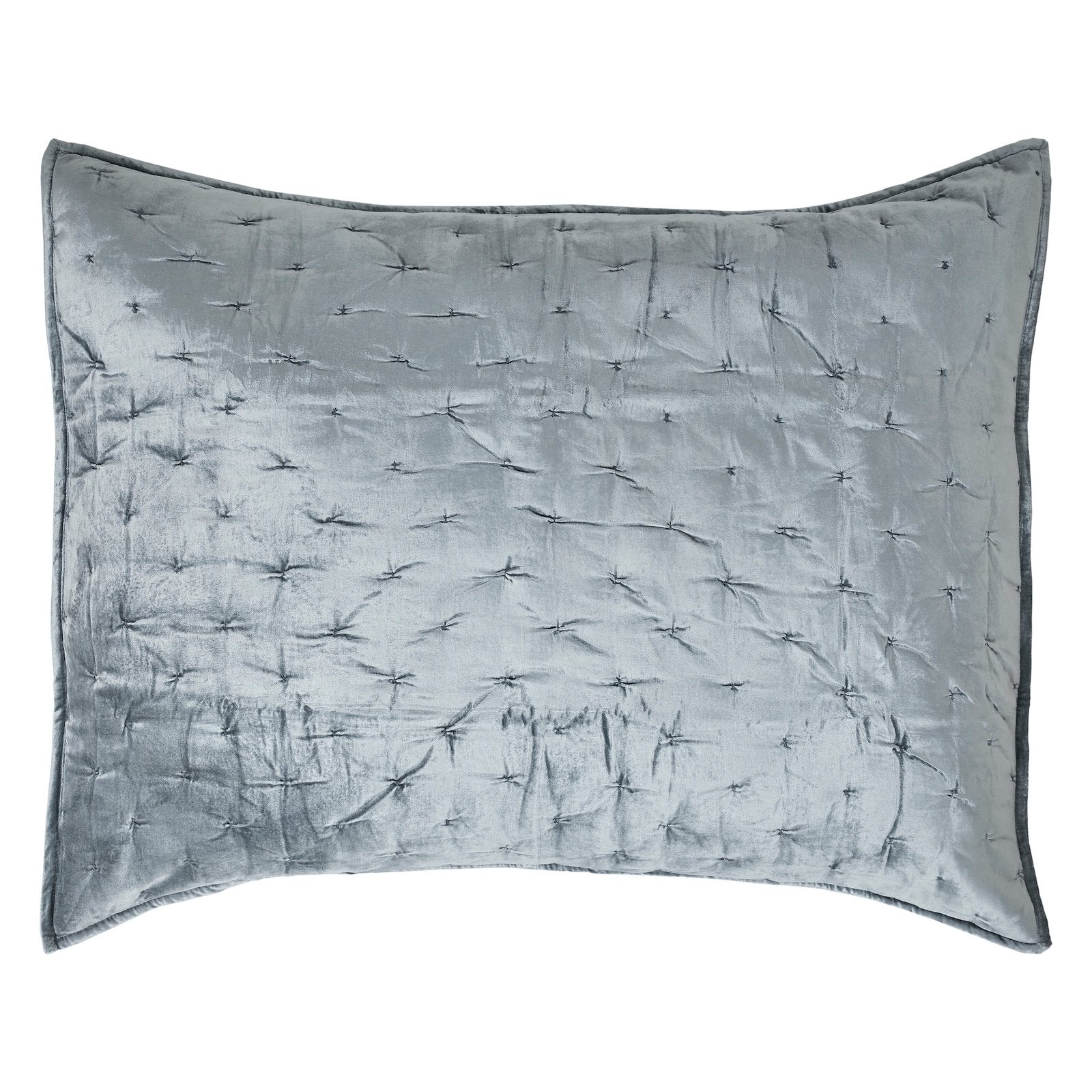 DE-336-3137-LOT1_1|Elegant light blue velvet rectangular quilted pillow sham, featuring gathered "x" stitching for plush texture.