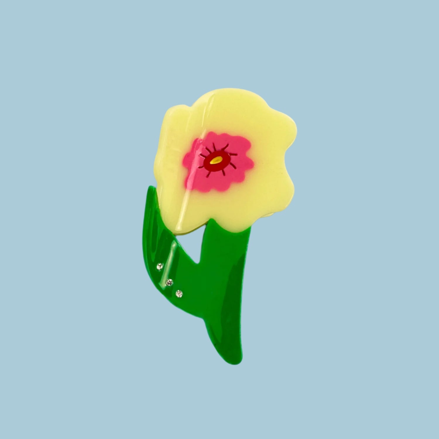 Yellow flower hair claw, floral and unique in cellulose acetate from Centinelle. Handmade on cellulose acetate, with splice technique, exquisite miniature details and crystals, that are tied directly to its value and make them unique and special. 