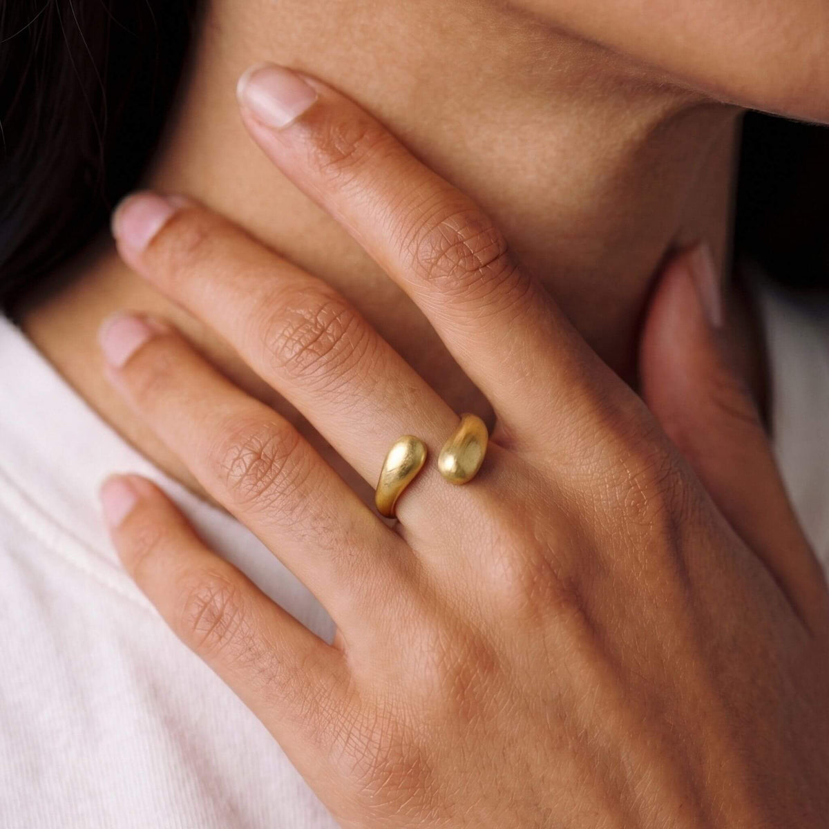 Sana adjustable brass teardrop wrap ring with open ends — EcoDunia