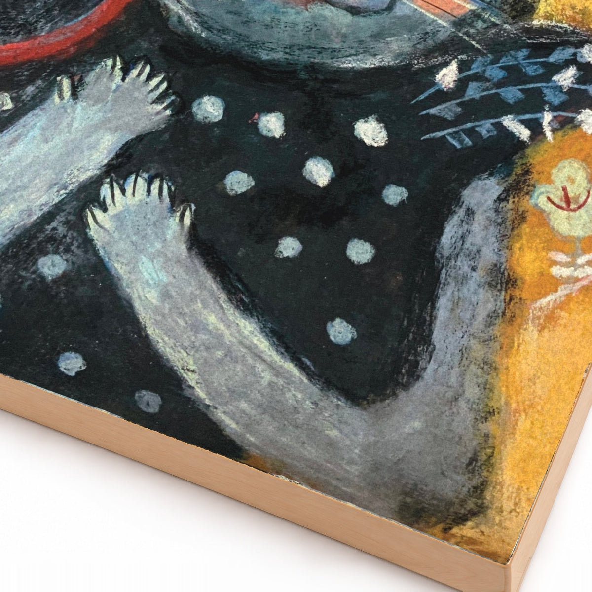 Close-up detail of the Echoes of Innocence art print showing the print and wood edge