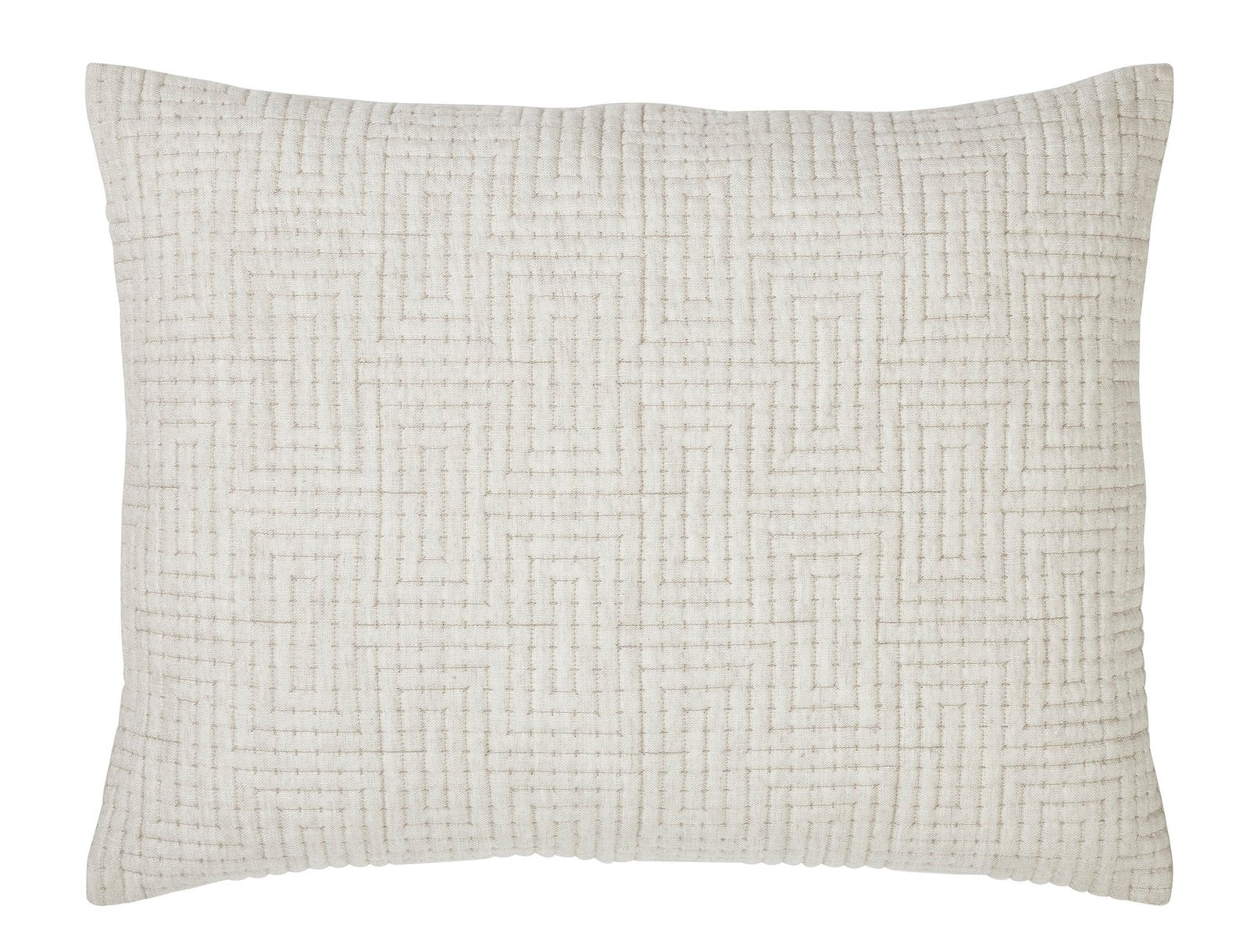SS-259-2026_1|Elegant cream quilted pillow sham with a unique geometric maze pattern. Enhances modern bedroom aesthetics, comfortable and chic.