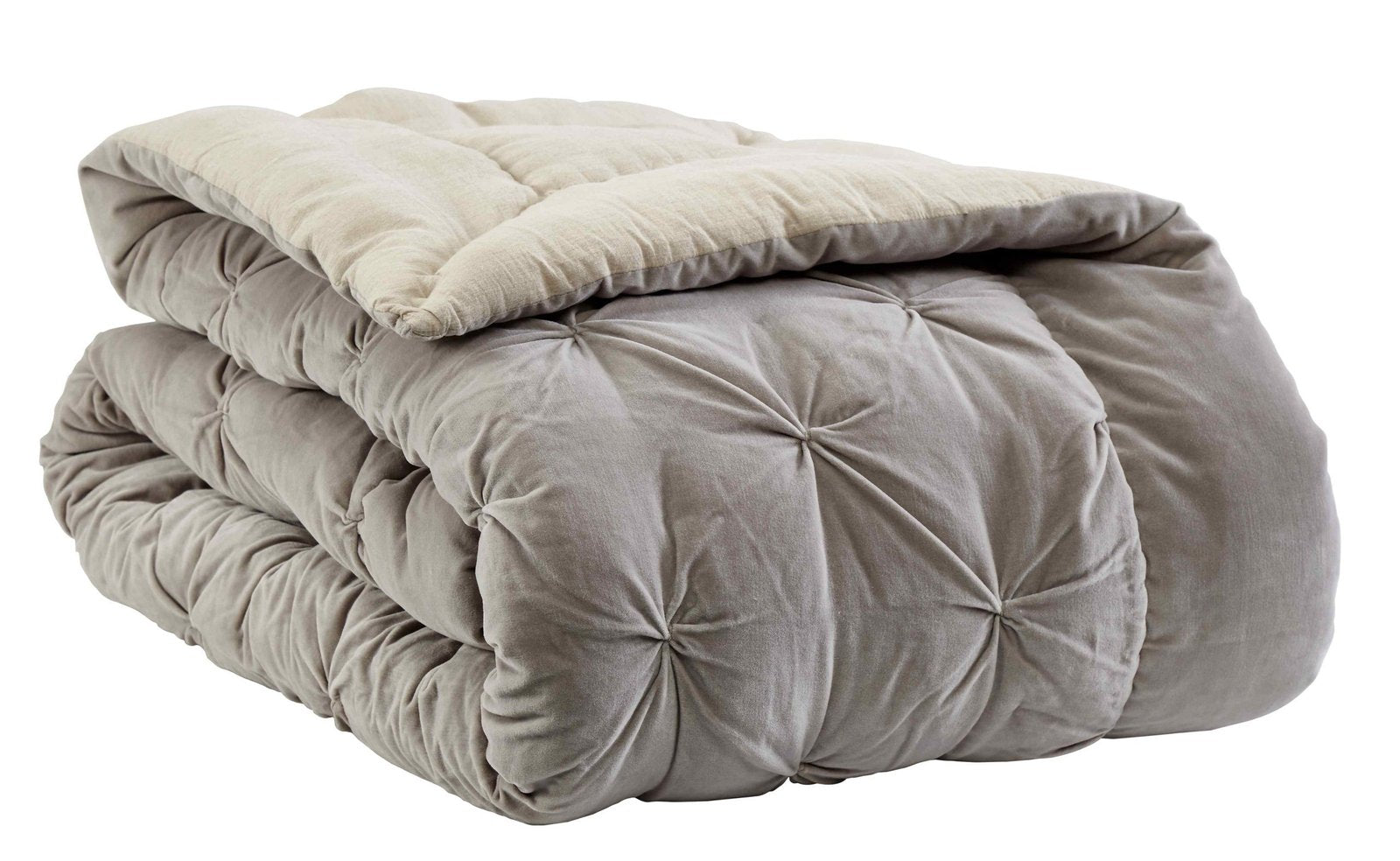 QT-327-11096_3|Folded light grey and beige reversible quilted quilt, featuring a geometric texture, perfect for versatile bedding.